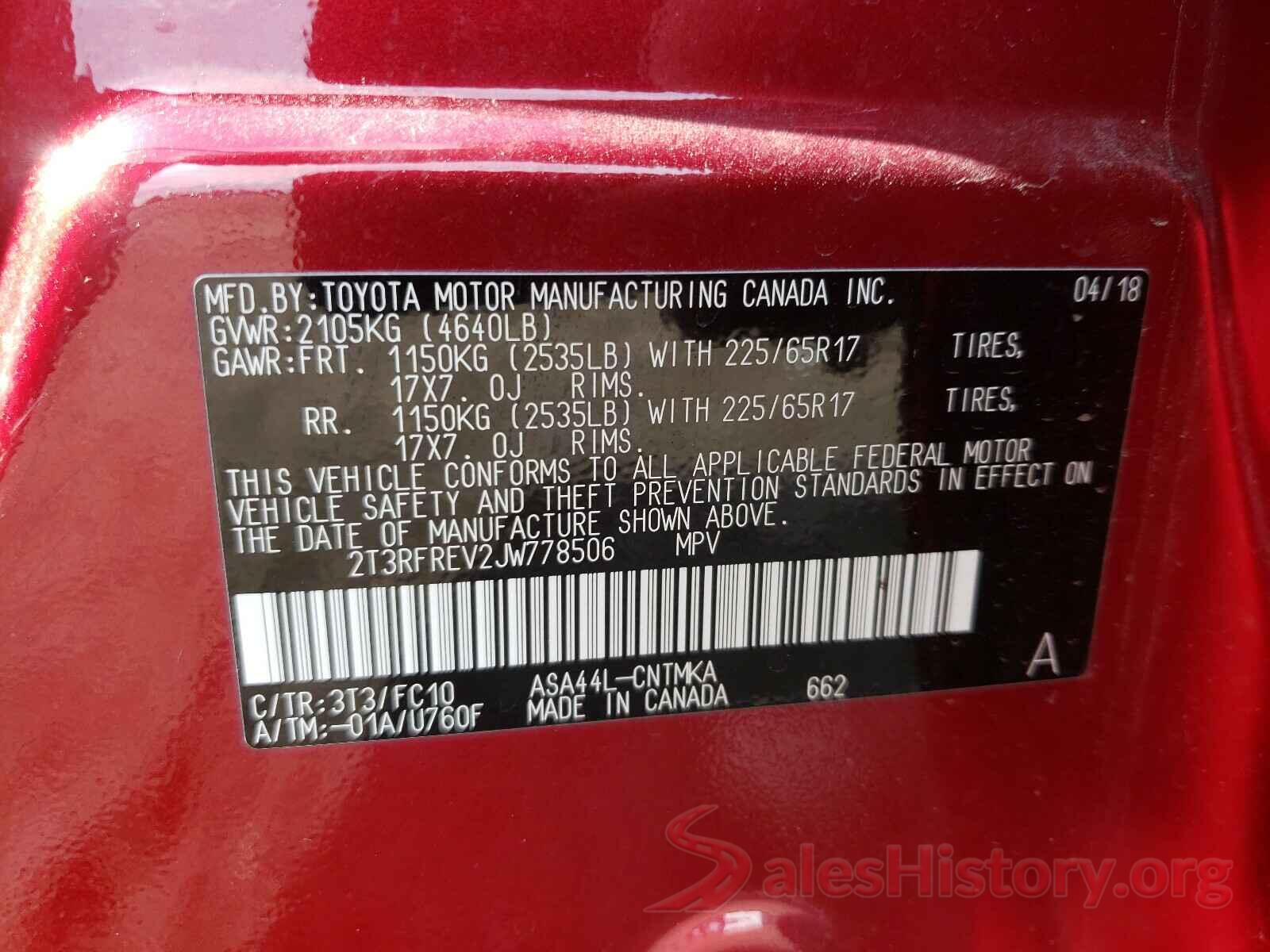 2T3RFREV2JW778506 2018 TOYOTA RAV4