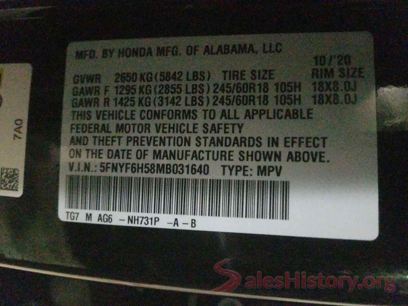 5FNYF6H58MB031640 2021 HONDA PILOT