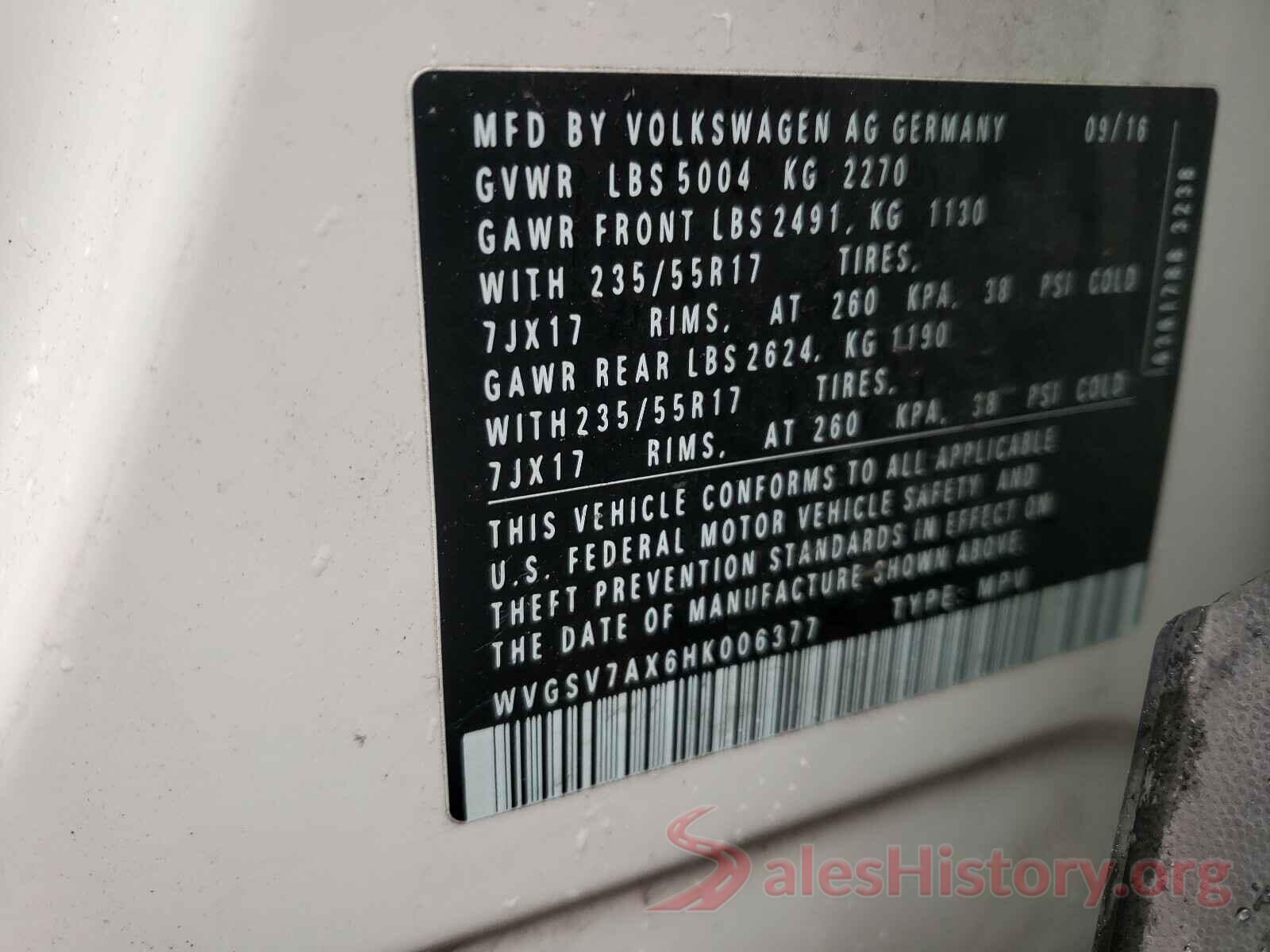 WVGSV7AX6HK006377 2017 VOLKSWAGEN TIGUAN