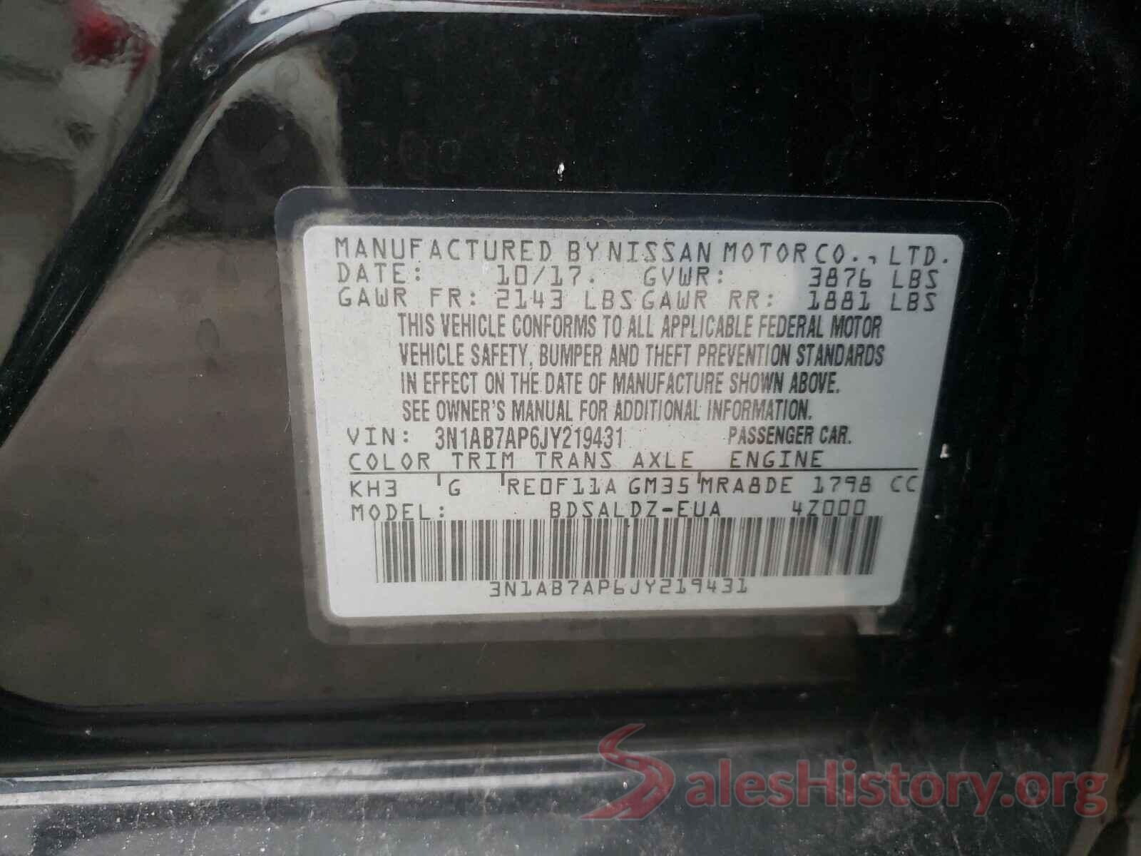 3N1AB7AP6JY219431 2018 NISSAN SENTRA