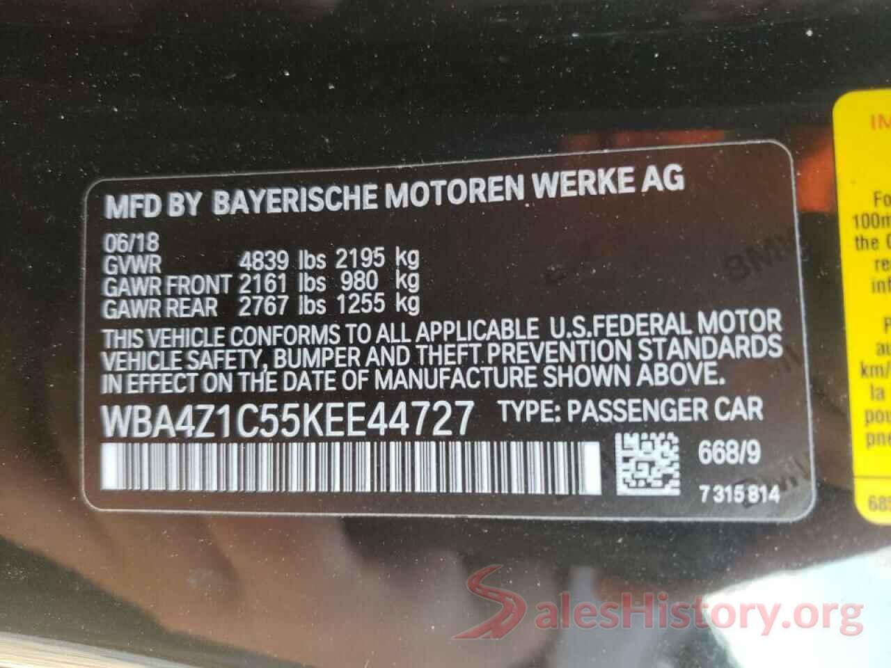 WBA4Z1C55KEE44727 2019 BMW 4 SERIES