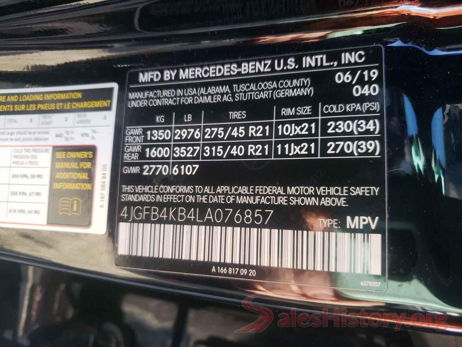 4JGFB4KB4LA076857 2020 MERCEDES-BENZ G CLASS