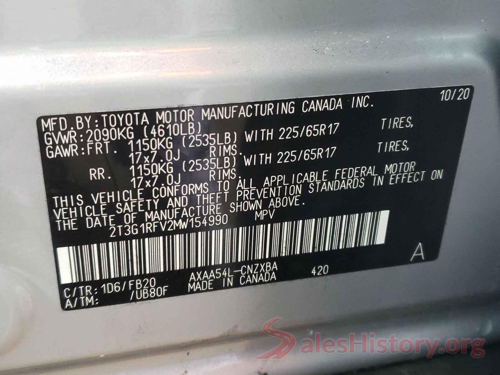 2T3G1RFV2MW154990 2021 TOYOTA RAV4