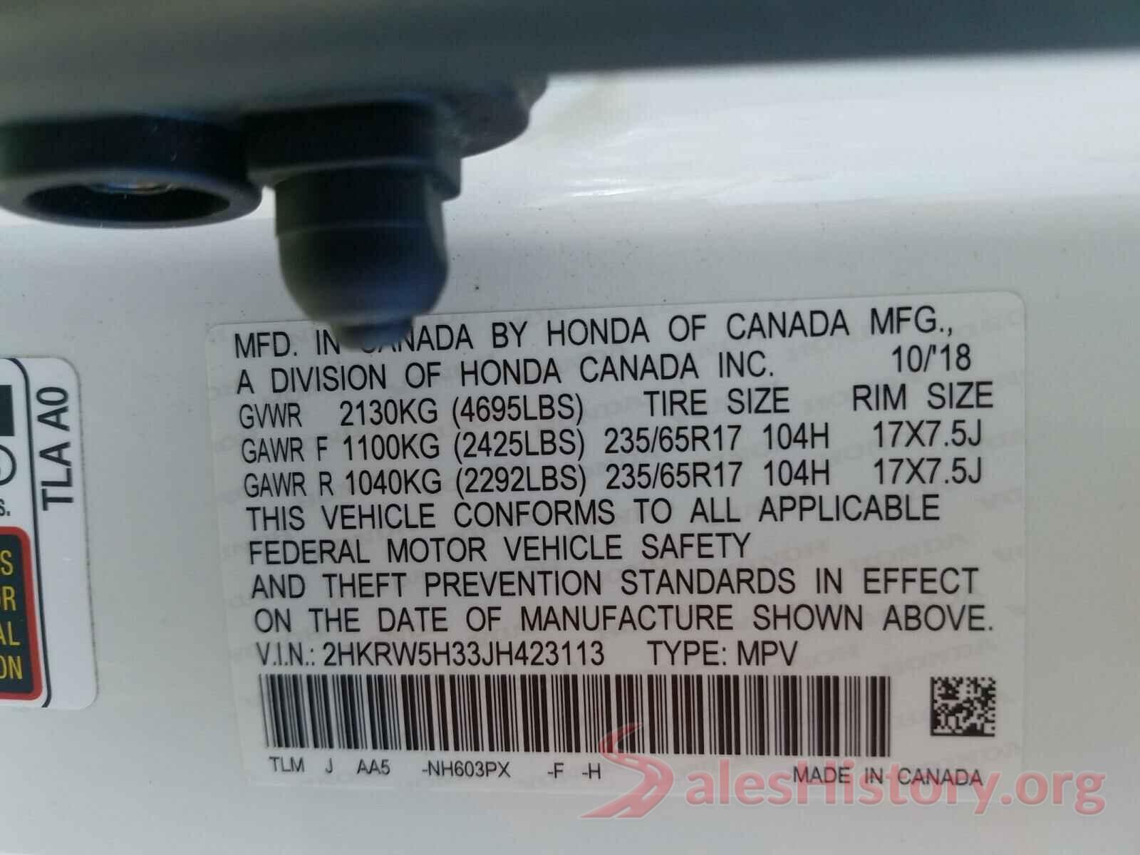 2HKRW5H33JH423113 2018 HONDA CRV