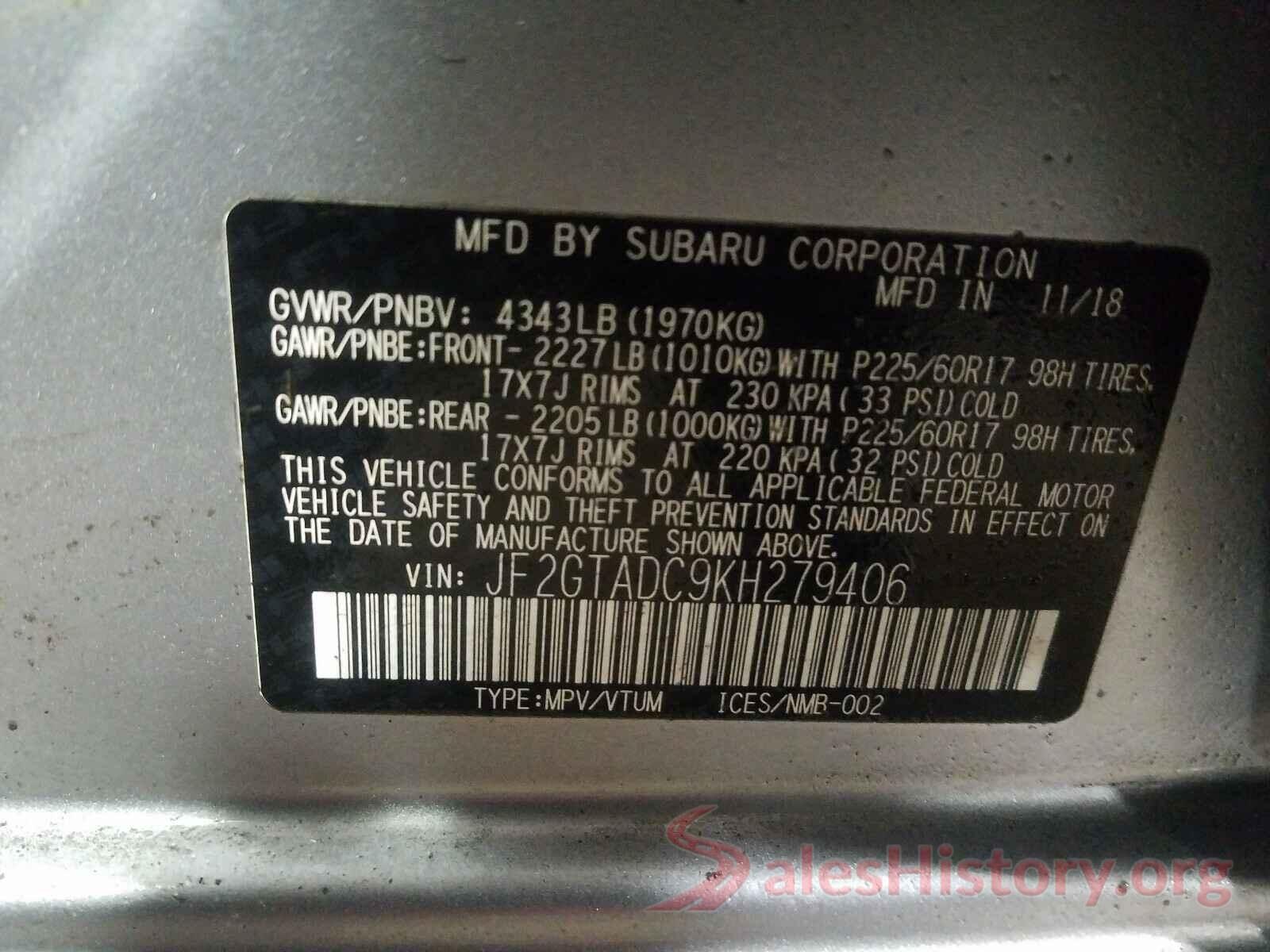 JF2GTADC9KH279406 2019 SUBARU CROSSTREK