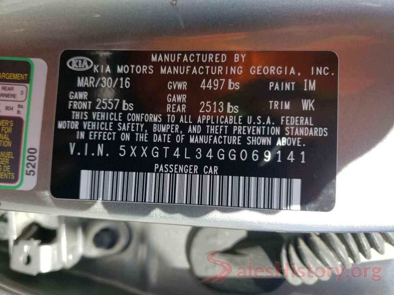 5XXGT4L34GG069141 2016 KIA OPTIMA