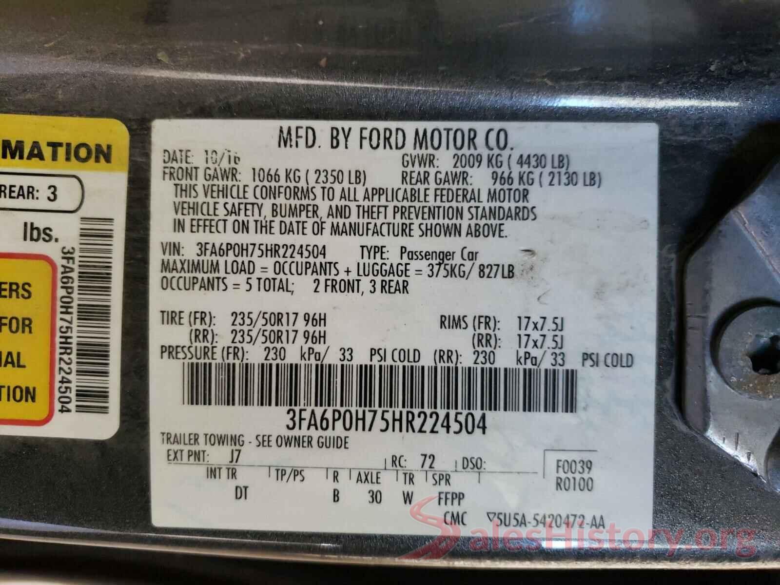 3FA6P0H75HR224504 2017 FORD FUSION