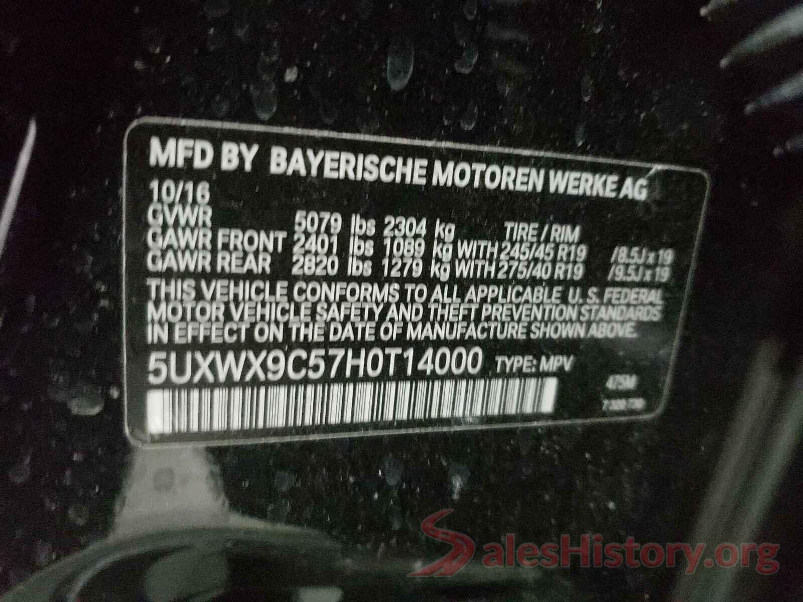 5UXWX9C57H0T14000 2017 BMW X3