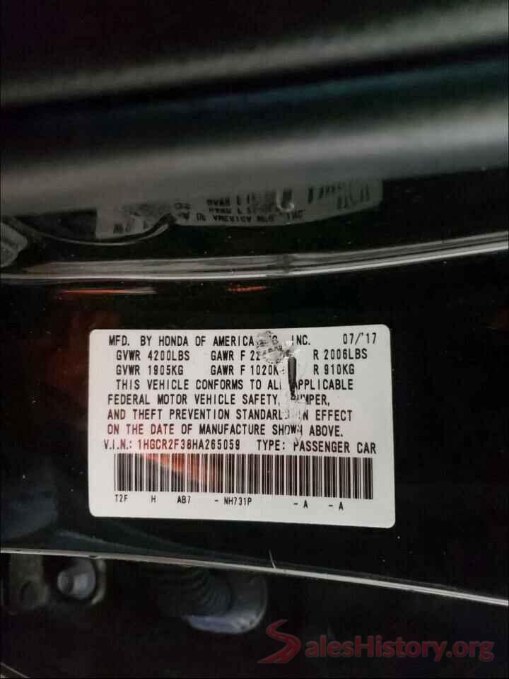 1HGCR2F38HA265059 2017 HONDA ACCORD