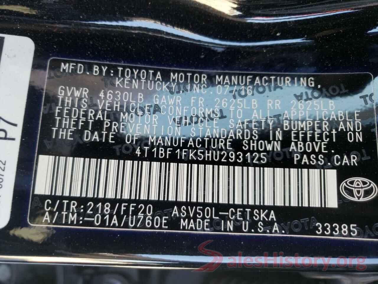 4T1BF1FK5HU293125 2017 TOYOTA CAMRY