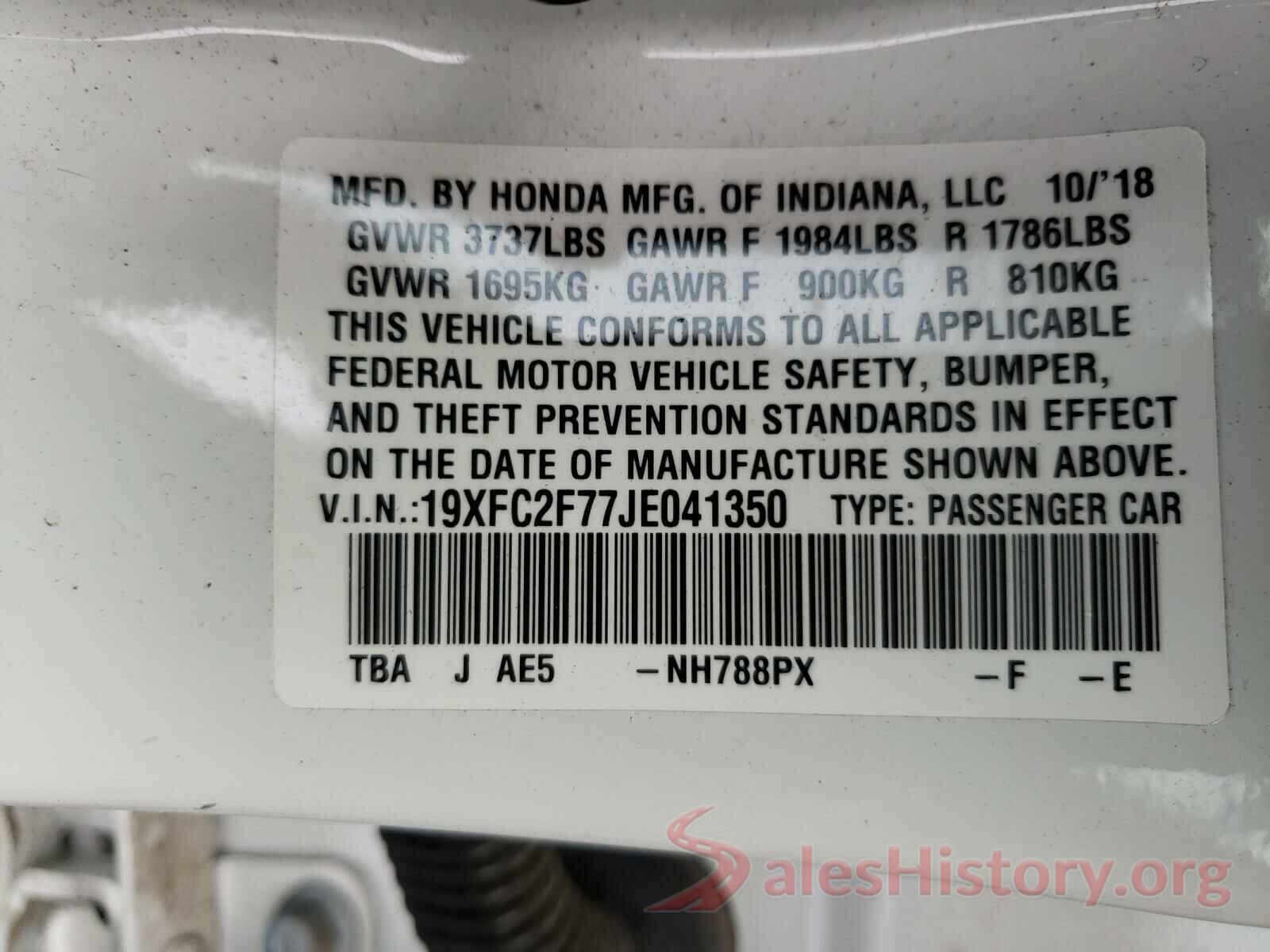 19XFC2F77JE041350 2018 HONDA CIVIC