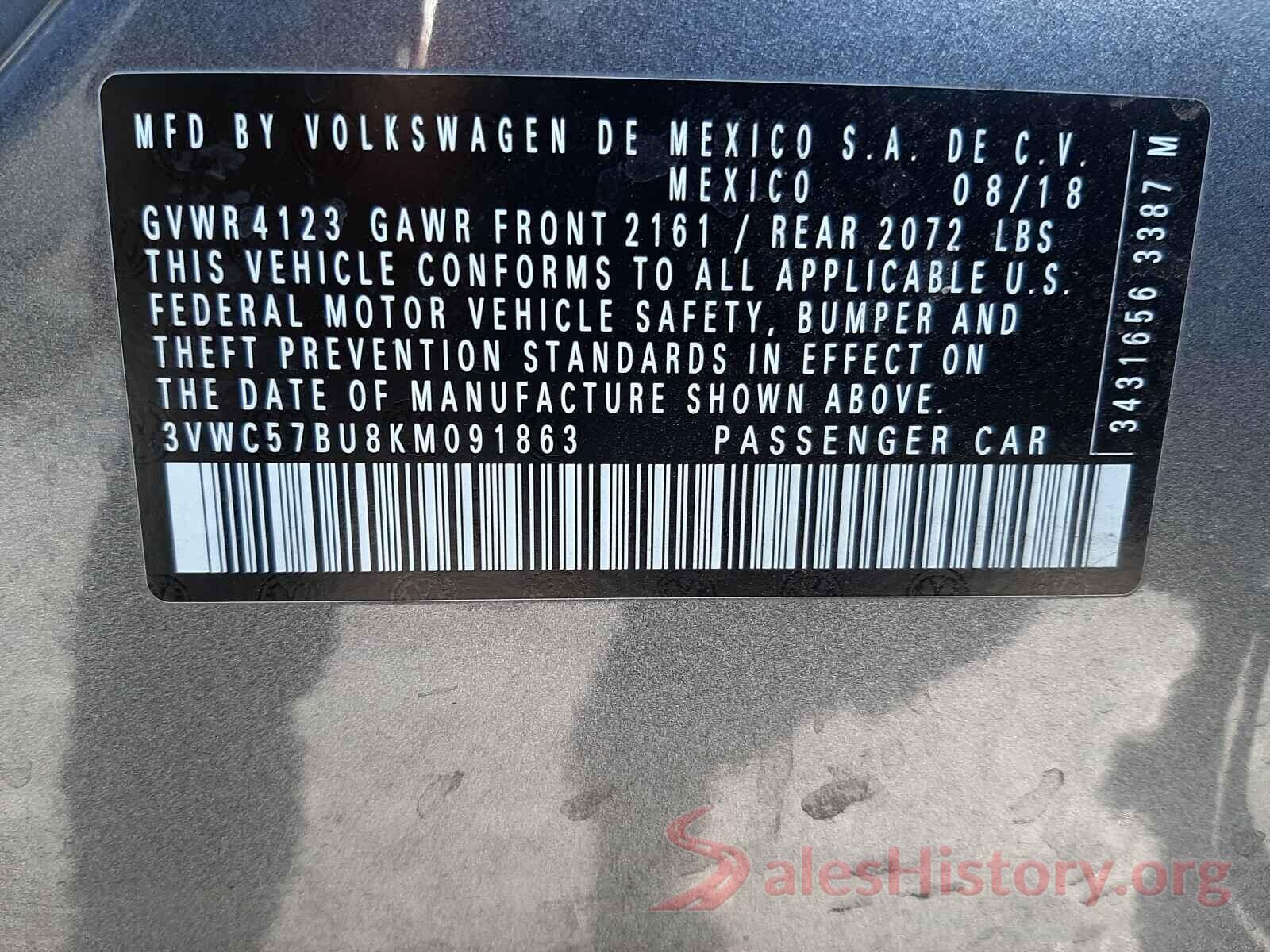 3VWC57BU8KM091863 2019 VOLKSWAGEN JETTA