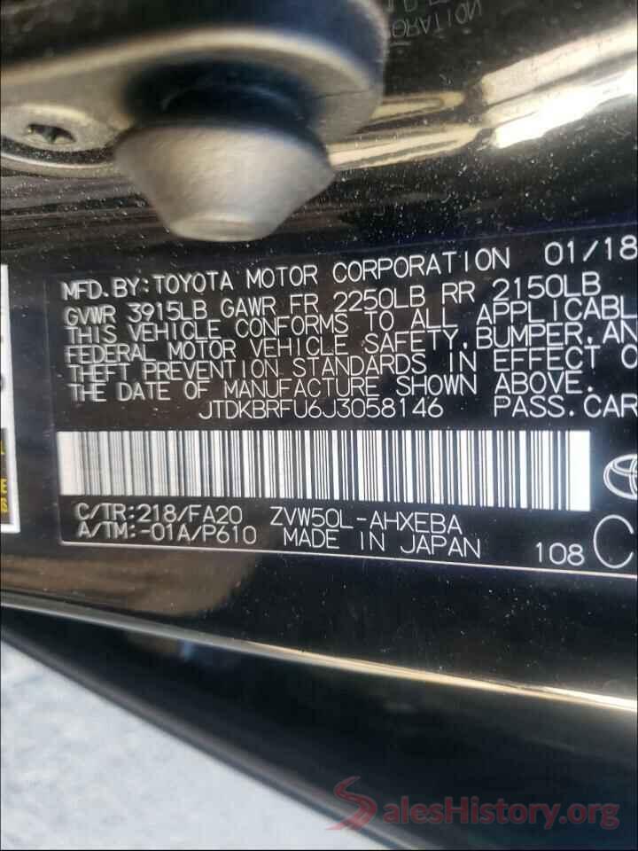 JTDKBRFU6J3058146 2018 TOYOTA PRIUS