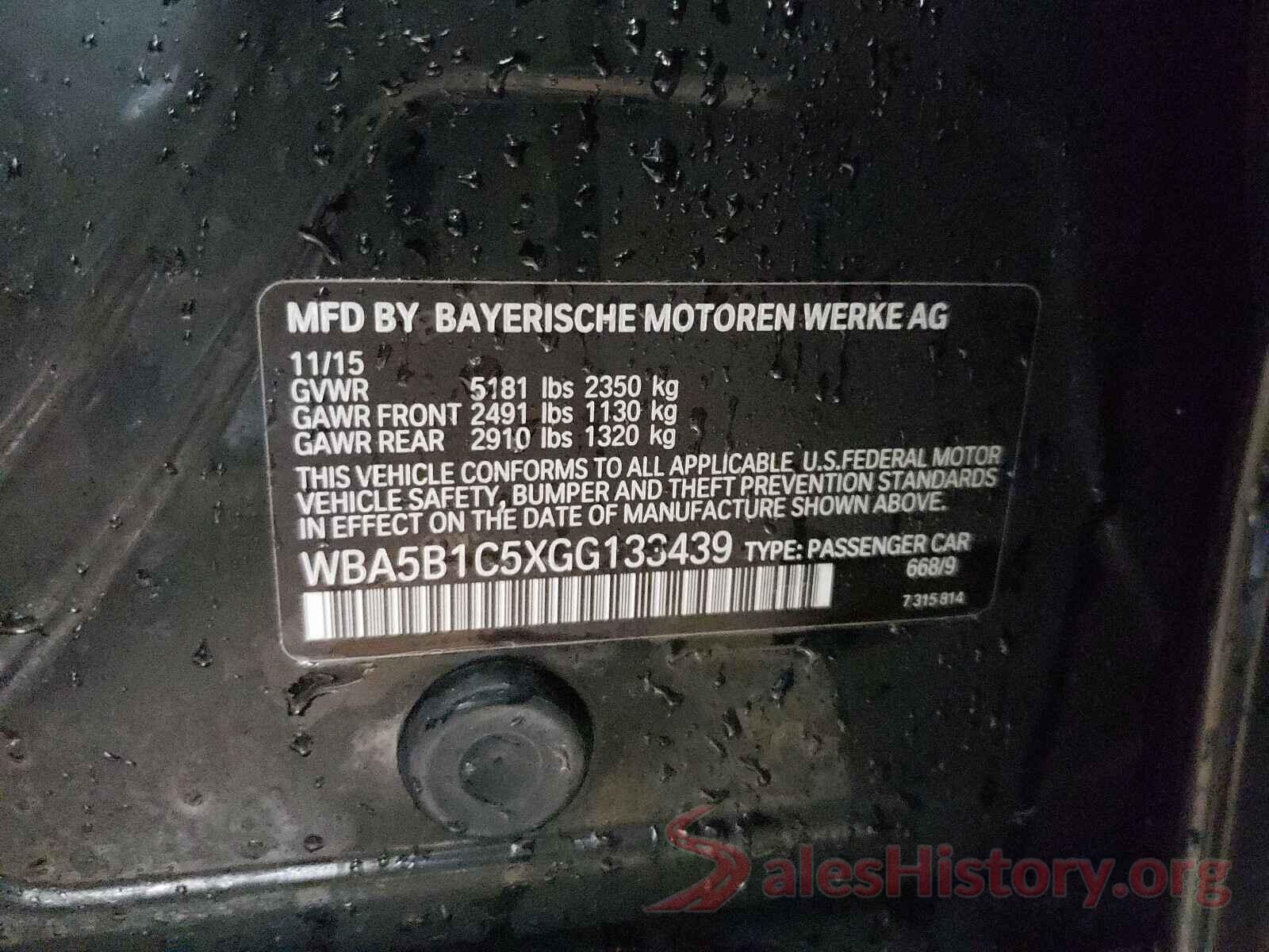 WBA5B1C5XGG133439 2016 BMW 5 SERIES