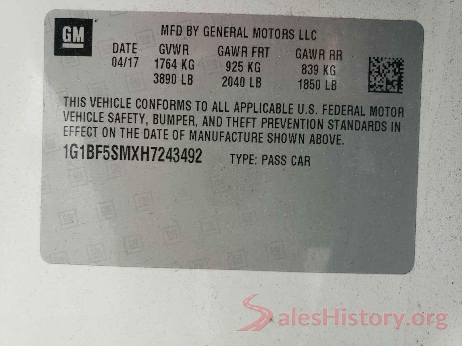 1G1BF5SMXH7243492 2017 CHEVROLET CRUZE