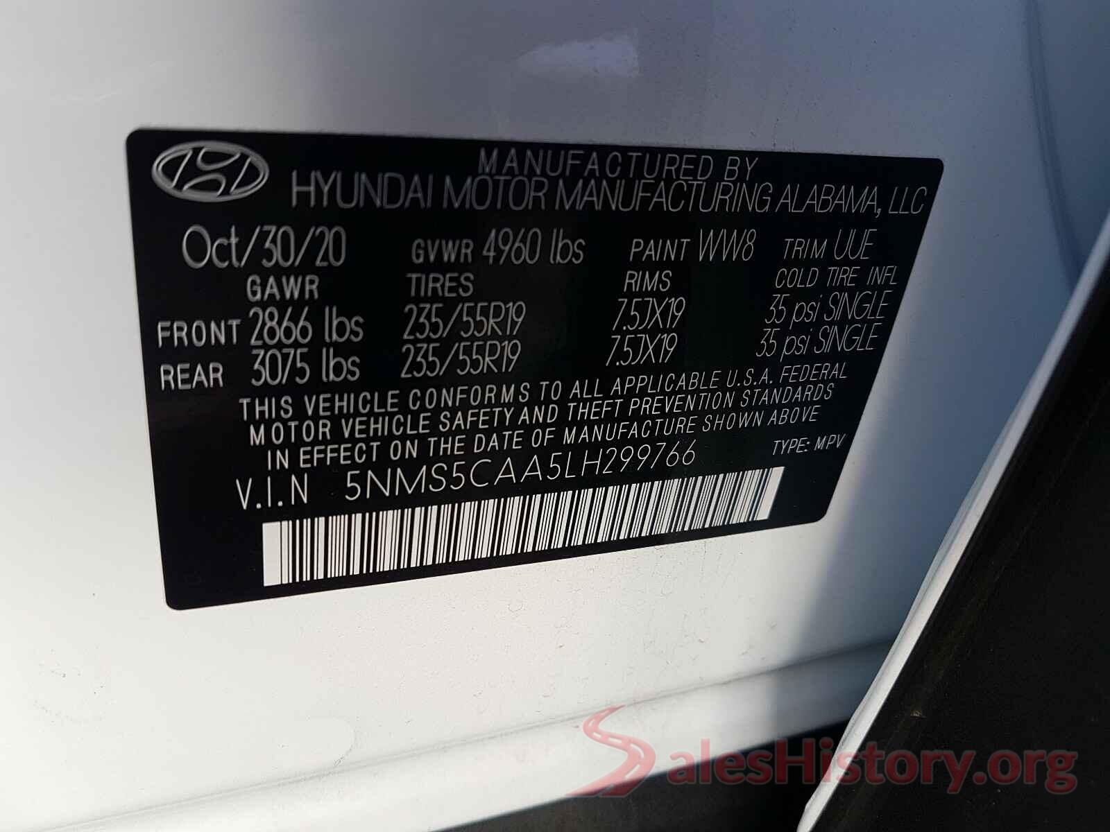 5NMS5CAA5LH299766 2020 HYUNDAI SANTA FE