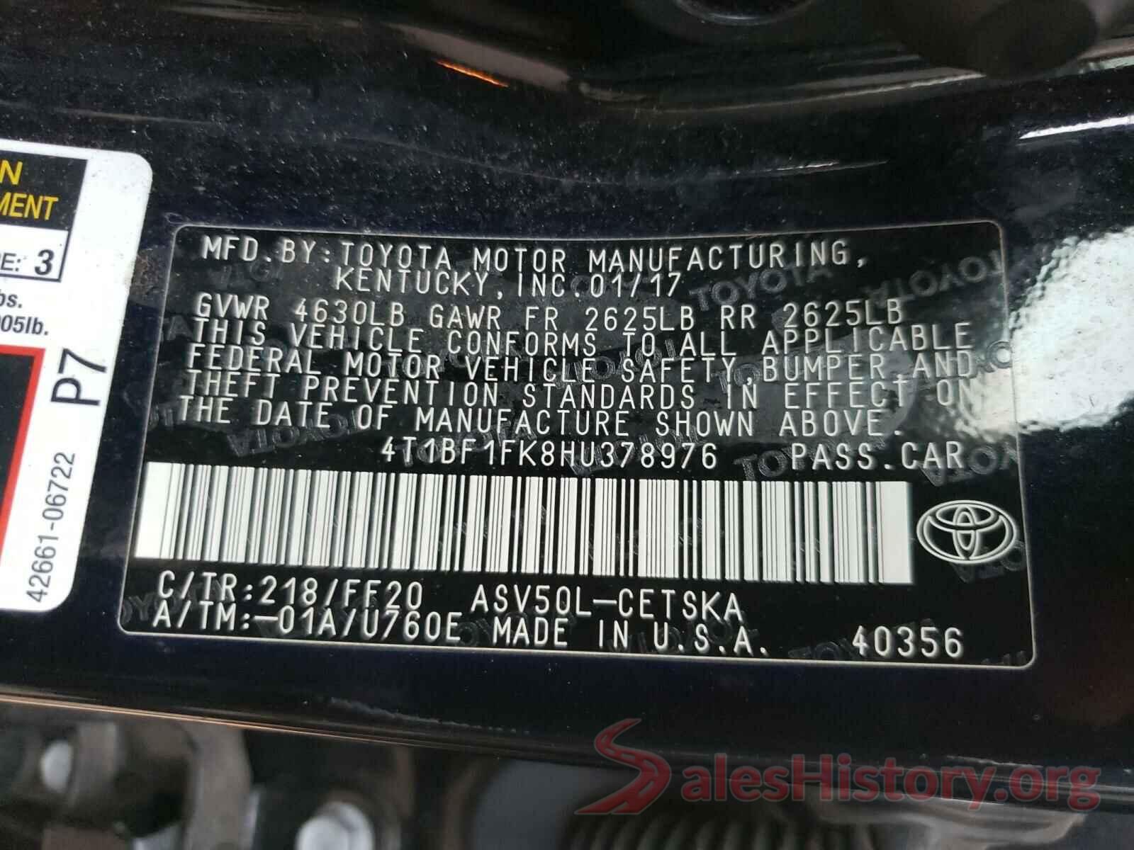 4T1BF1FK8HU378976 2017 TOYOTA CAMRY