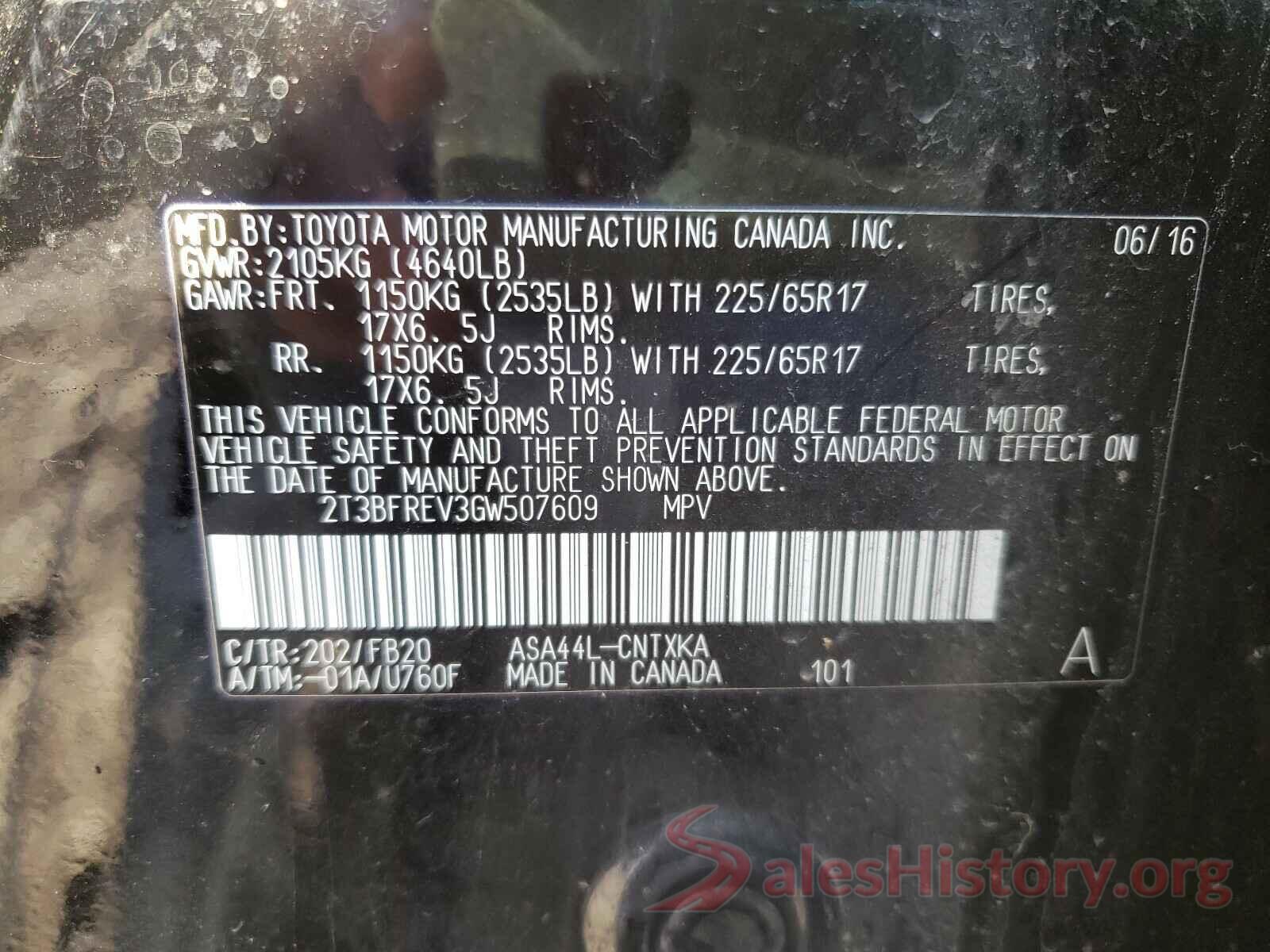 2T3BFREV3GW507609 2016 TOYOTA RAV4