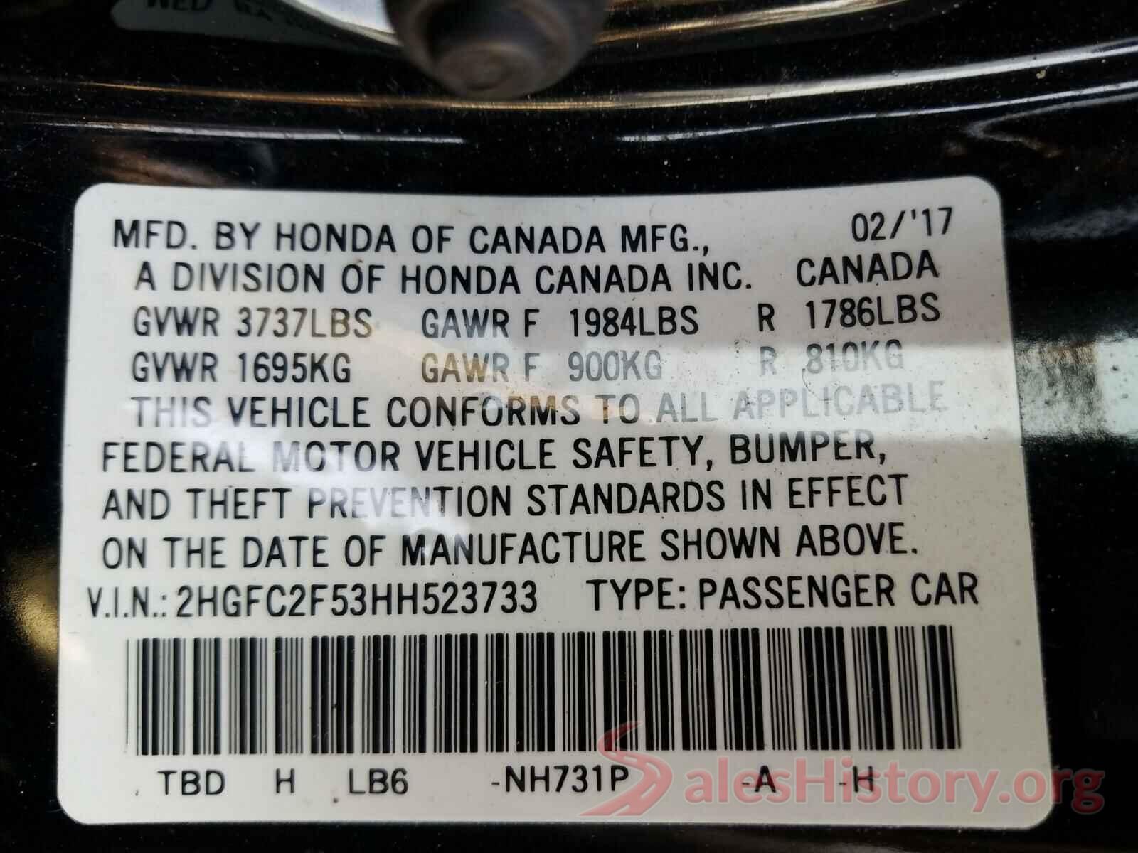 2HGFC2F53HH523733 2017 HONDA CIVIC