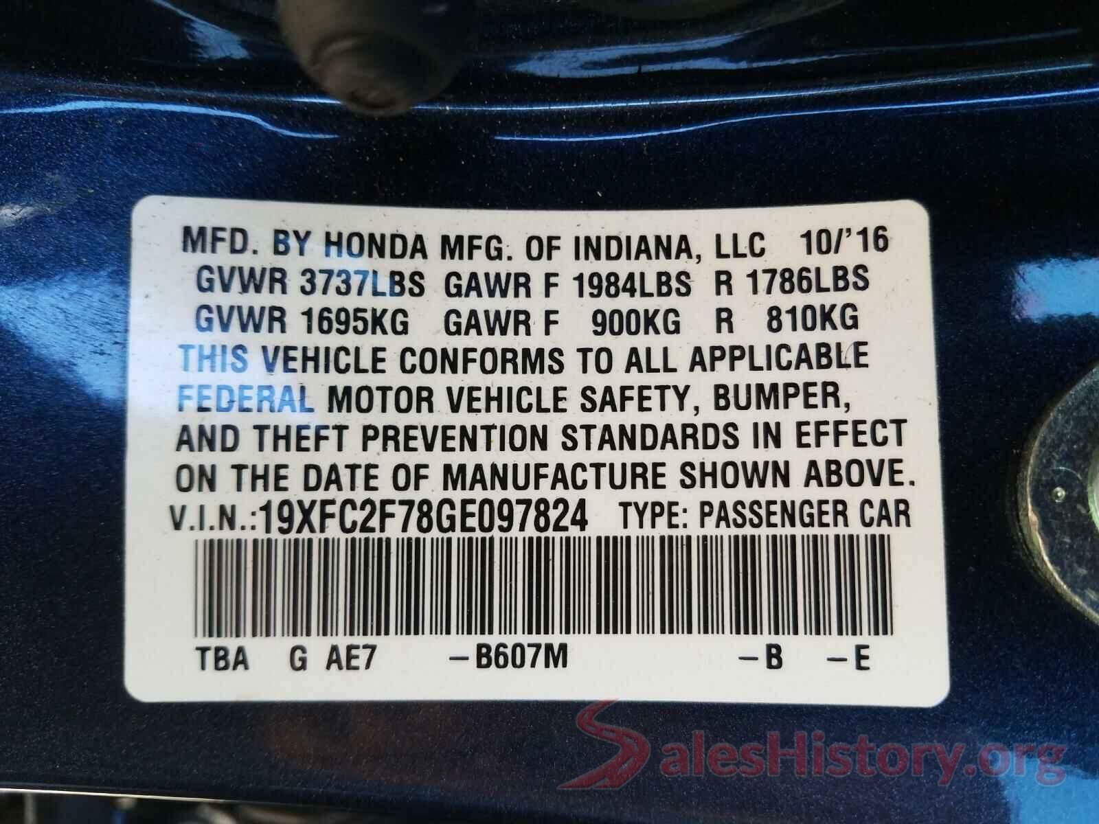 19XFC2F78GE097824 2016 HONDA CIVIC