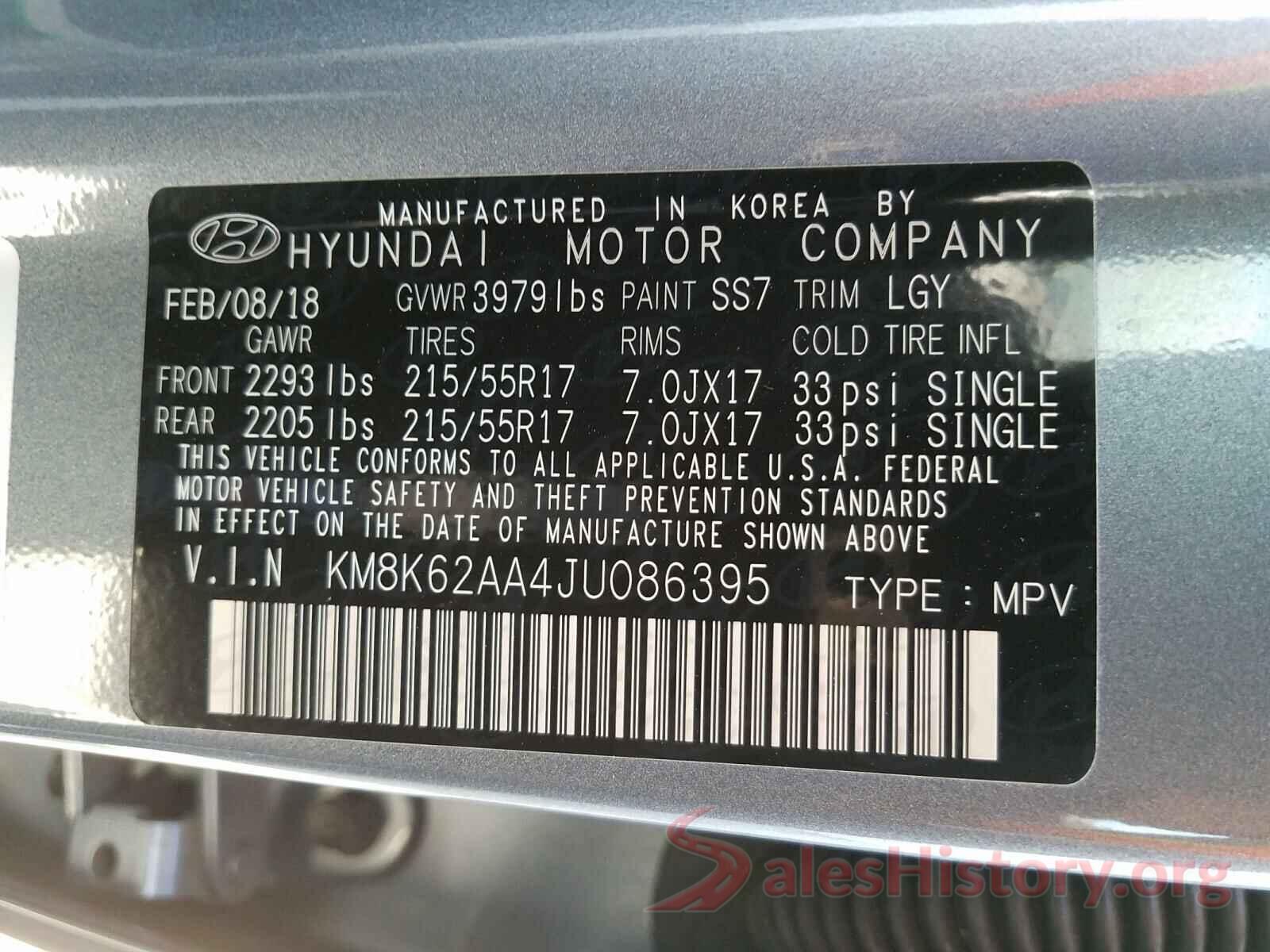 KM8K62AA4JU086395 2018 HYUNDAI KONA