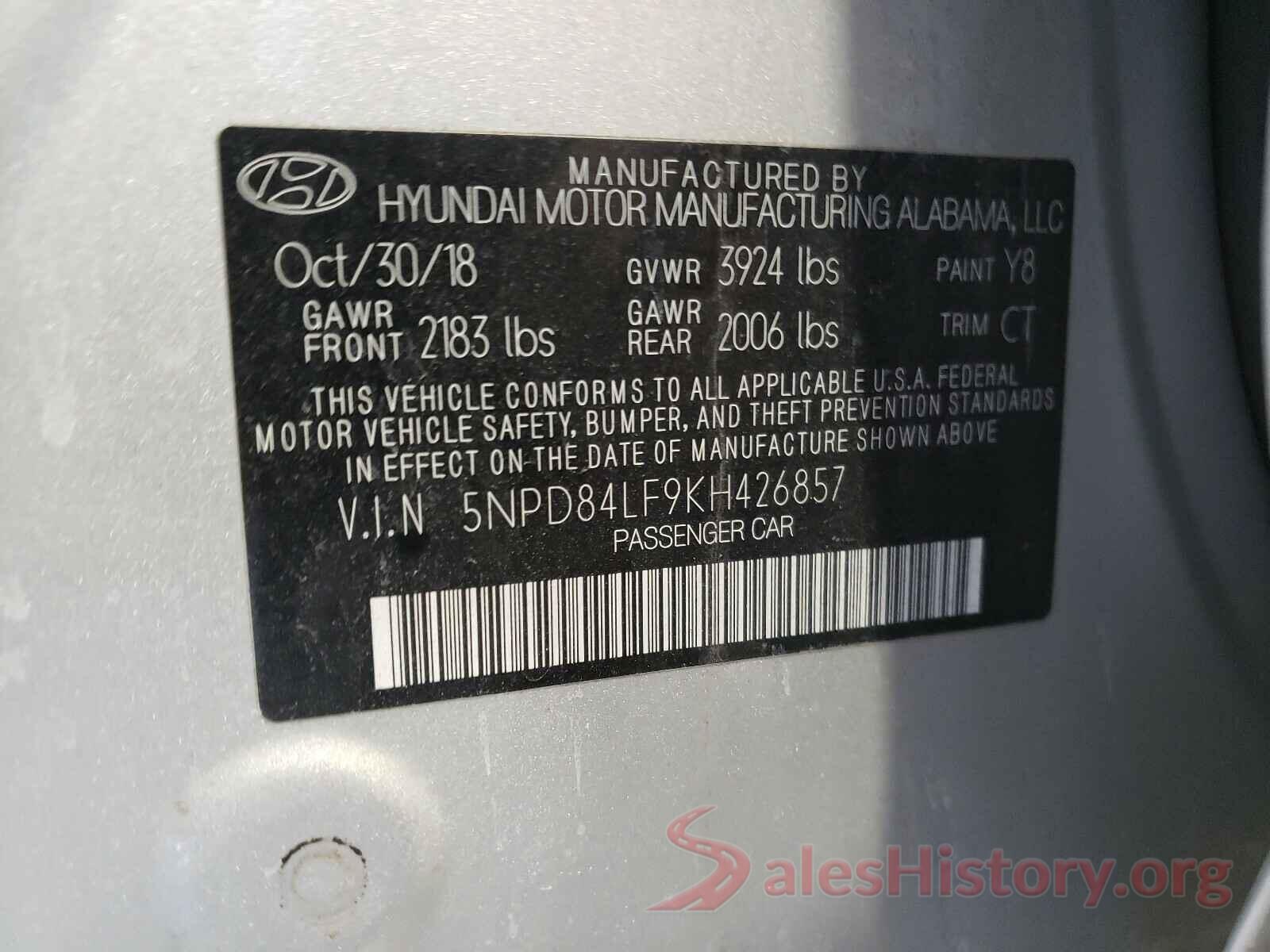 5NPD84LF9KH426857 2019 HYUNDAI ELANTRA