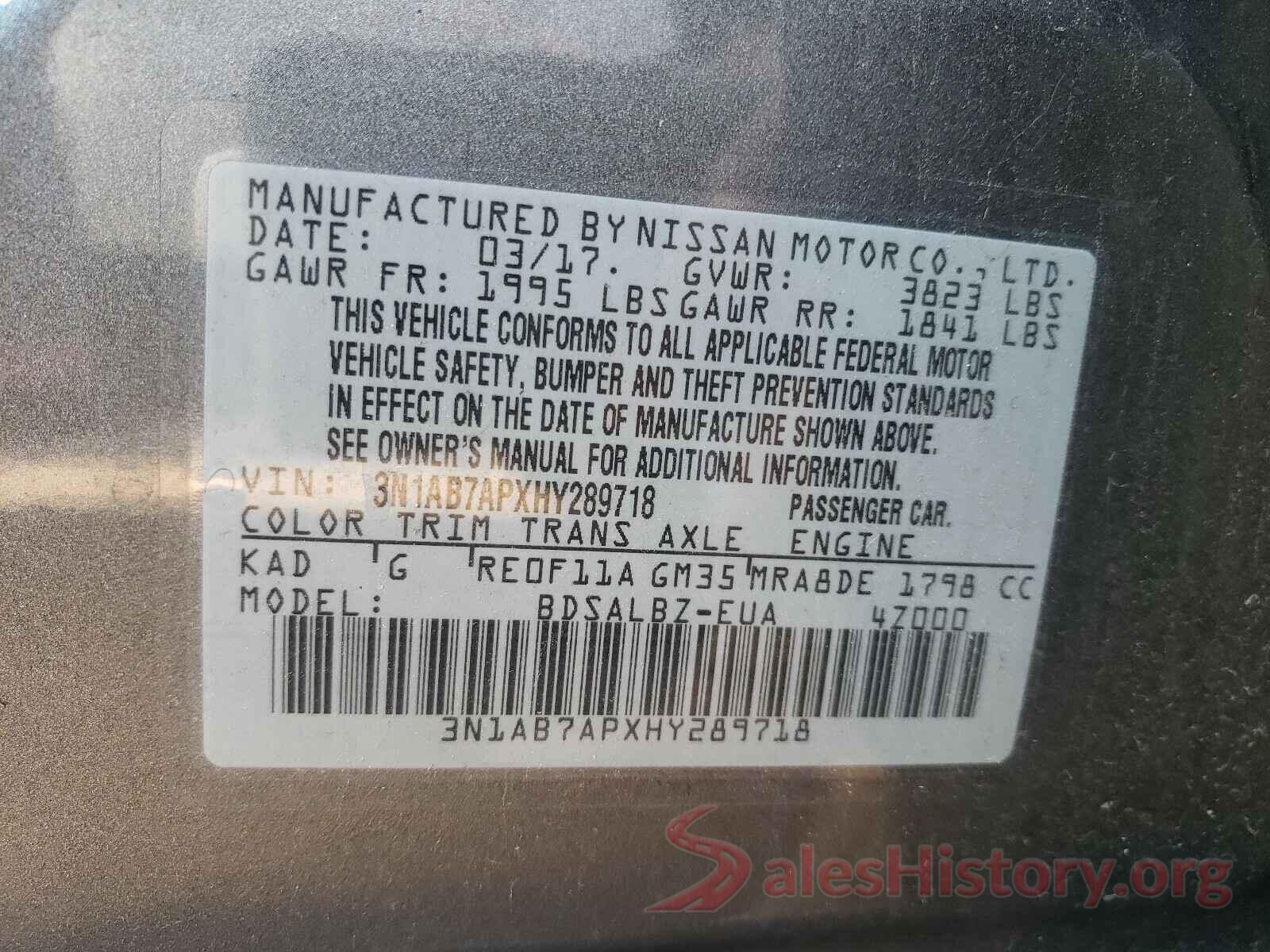 3N1AB7APXHY289718 2017 NISSAN SENTRA