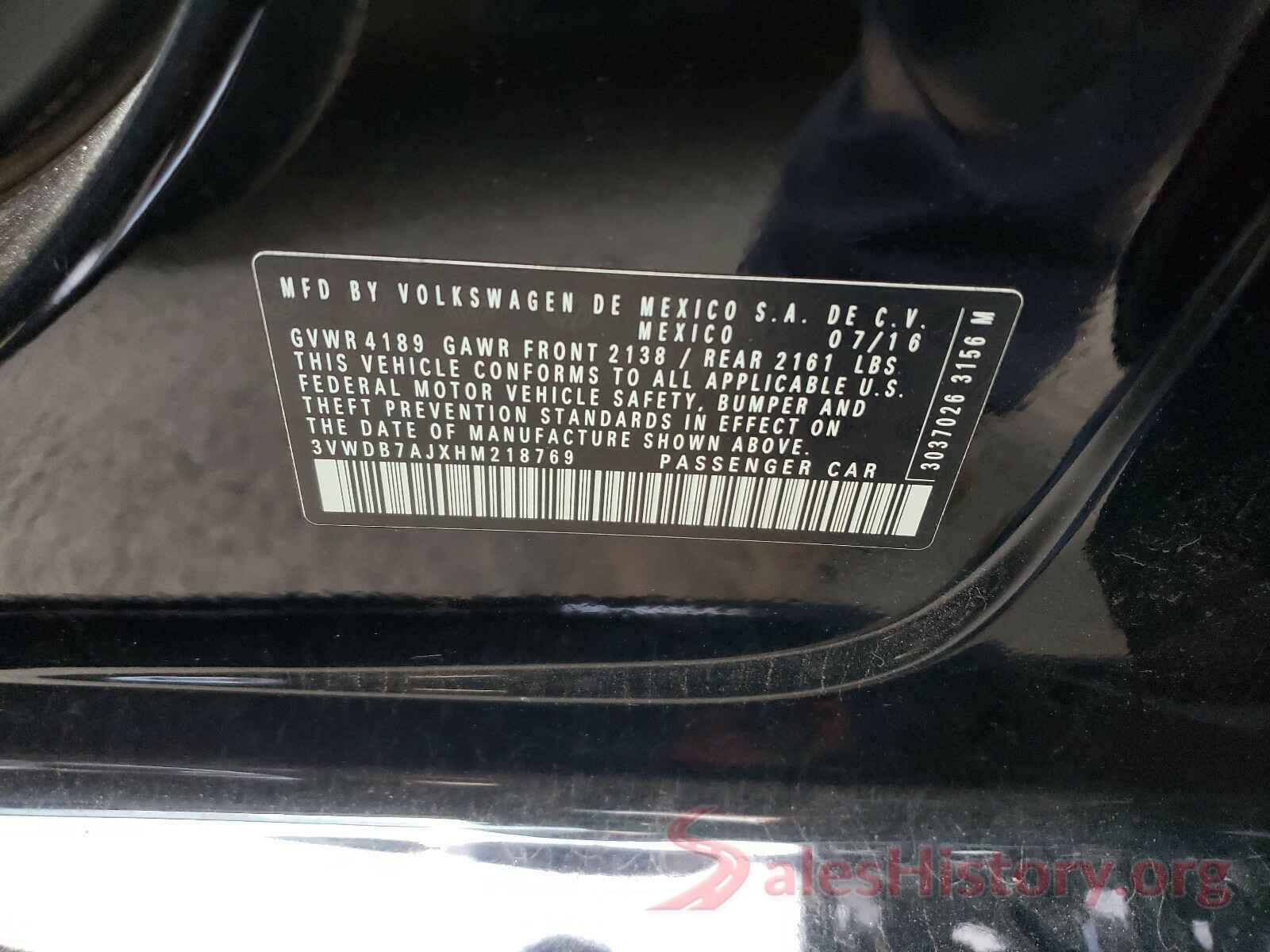 3VWDB7AJXHM218769 2017 VOLKSWAGEN JETTA