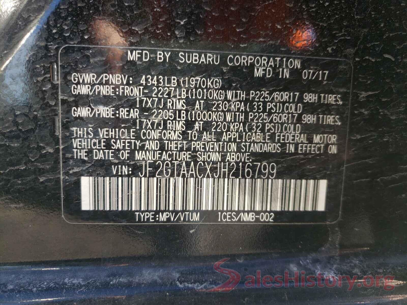 JF2GTAACXJH216799 2018 SUBARU CROSSTREK