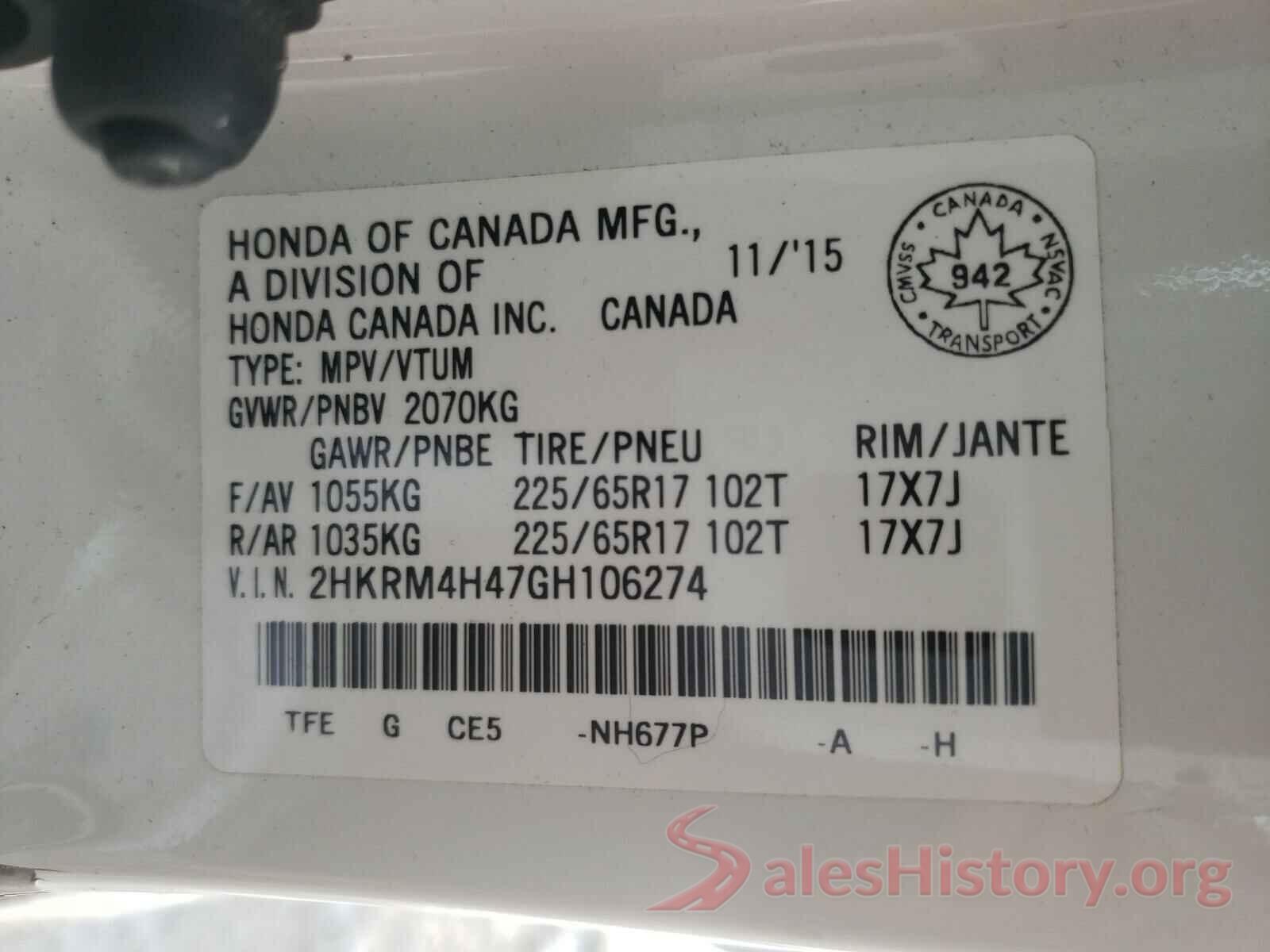 2HKRM4H47GH106274 2016 HONDA CRV