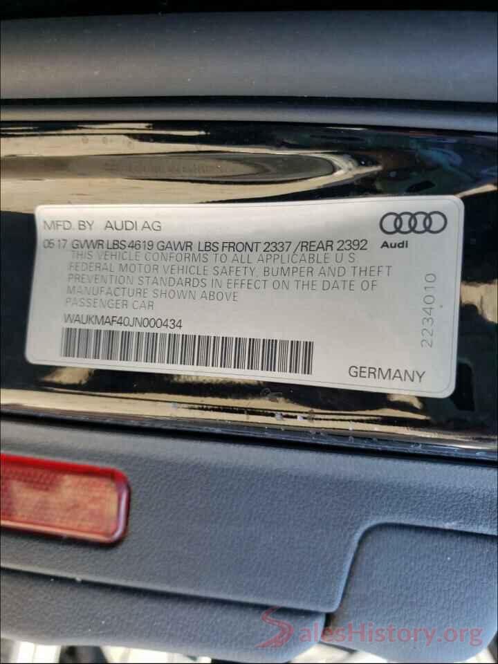 WAUKMAF40JN000434 2018 AUDI A4