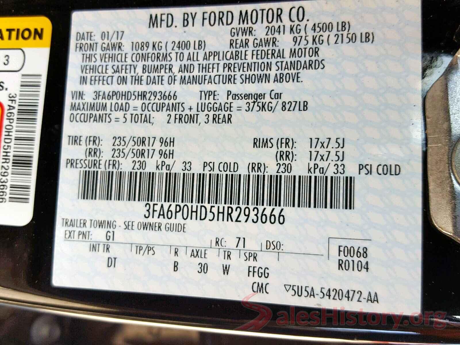 3FA6P0HD5HR293666 2017 FORD FUSION SE