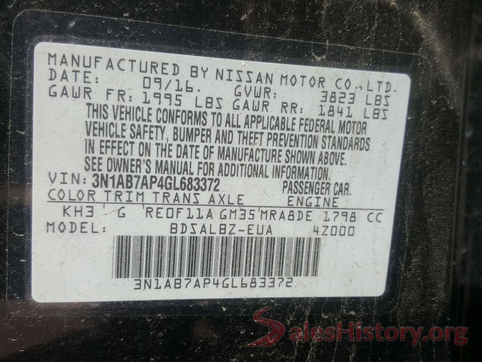 3N1AB7AP4GL683372 2016 NISSAN SENTRA