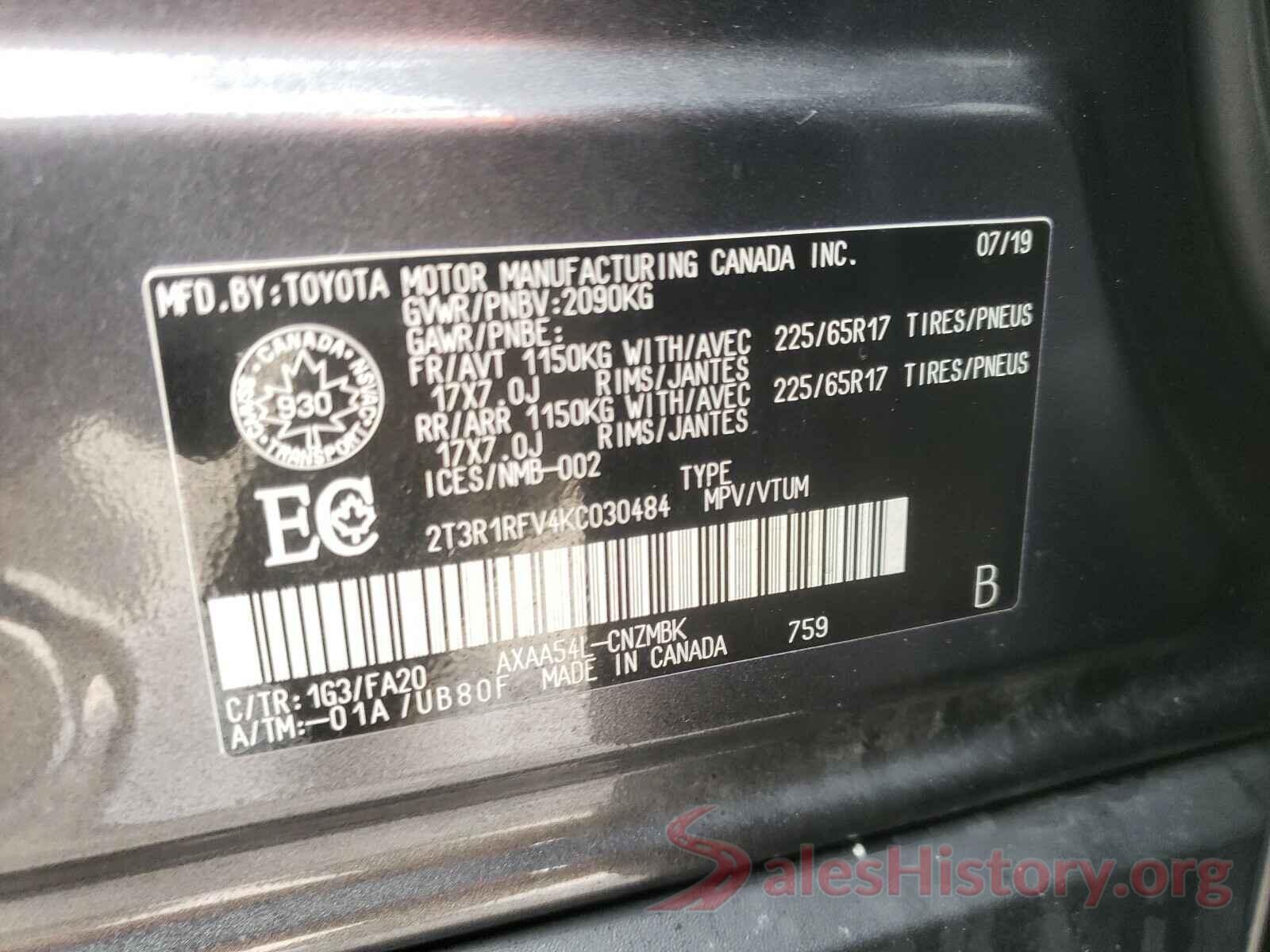 2T3R1RFV4KC030484 2019 TOYOTA RAV4