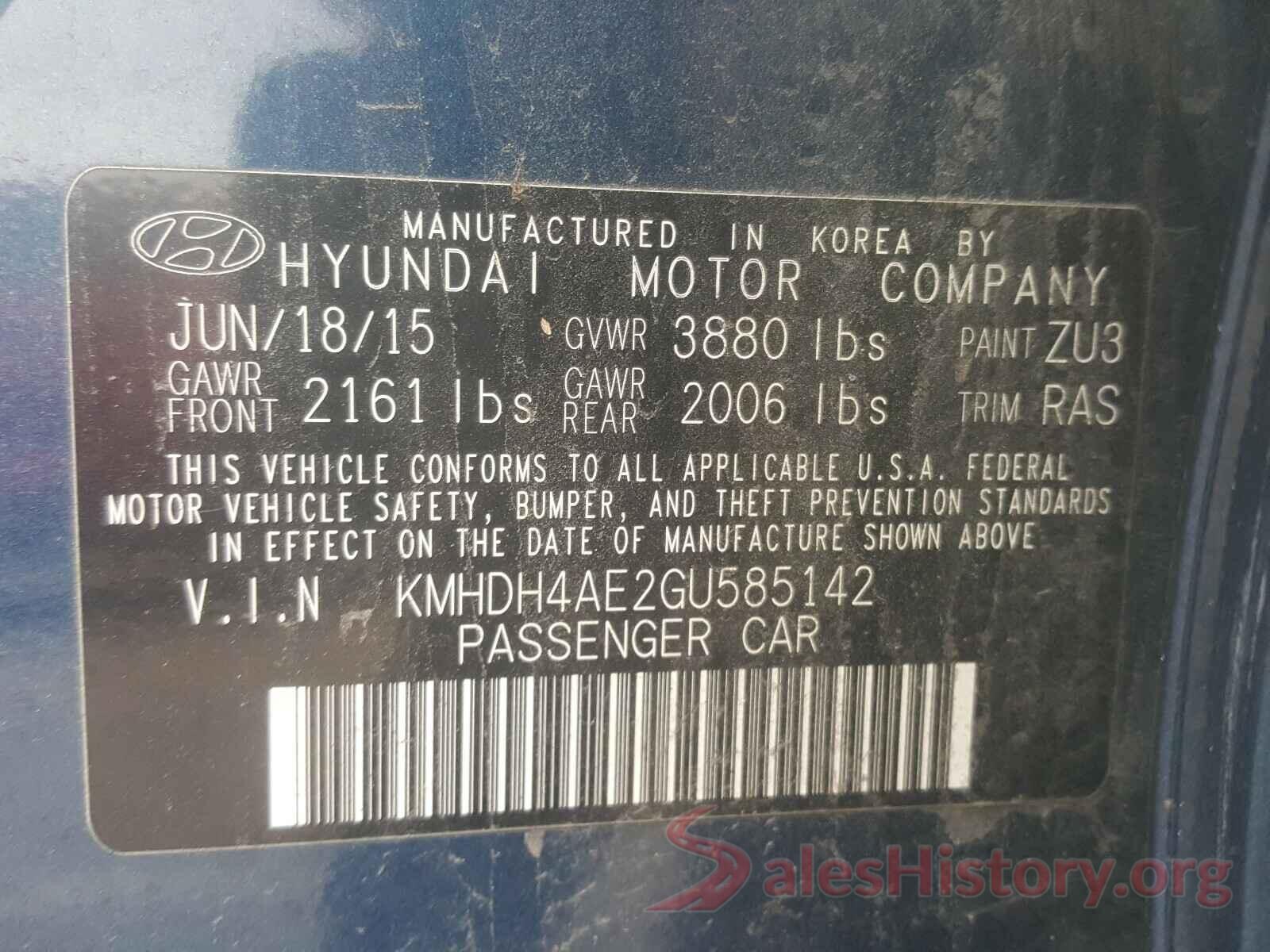 KMHDH4AE2GU585142 2016 HYUNDAI ELANTRA