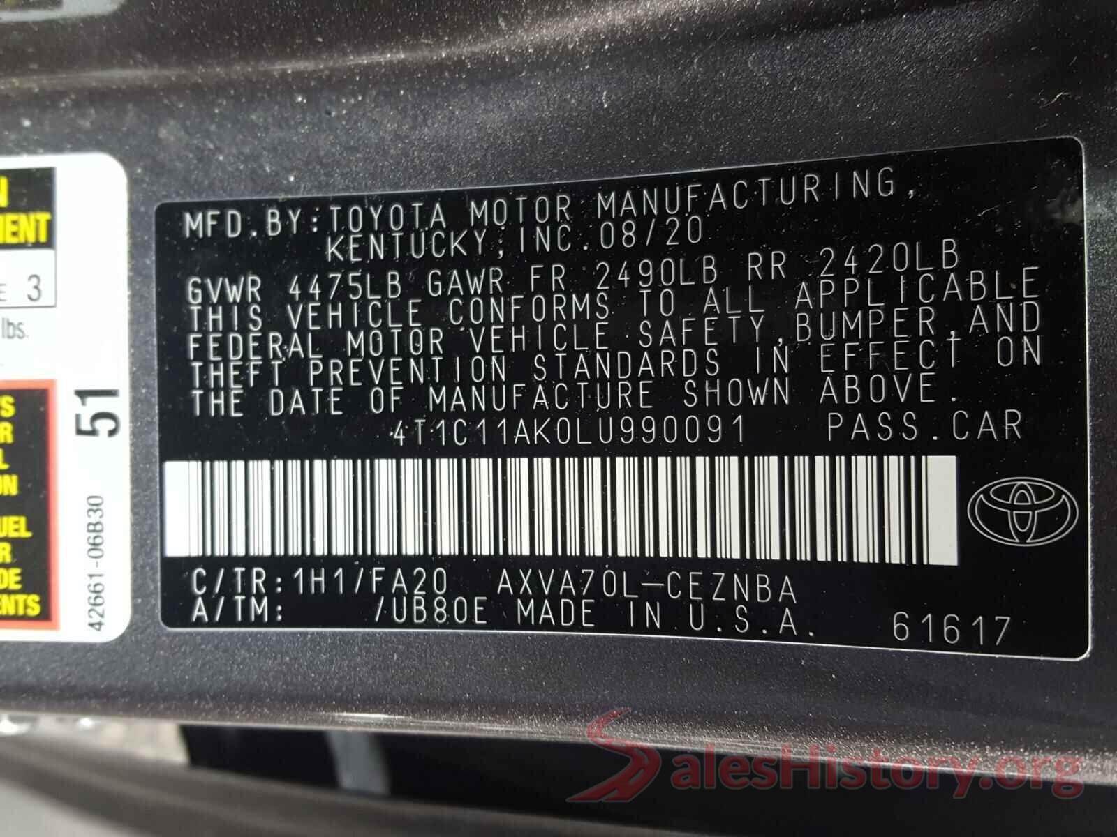 4T1C11AK0LU990091 2020 TOYOTA CAMRY