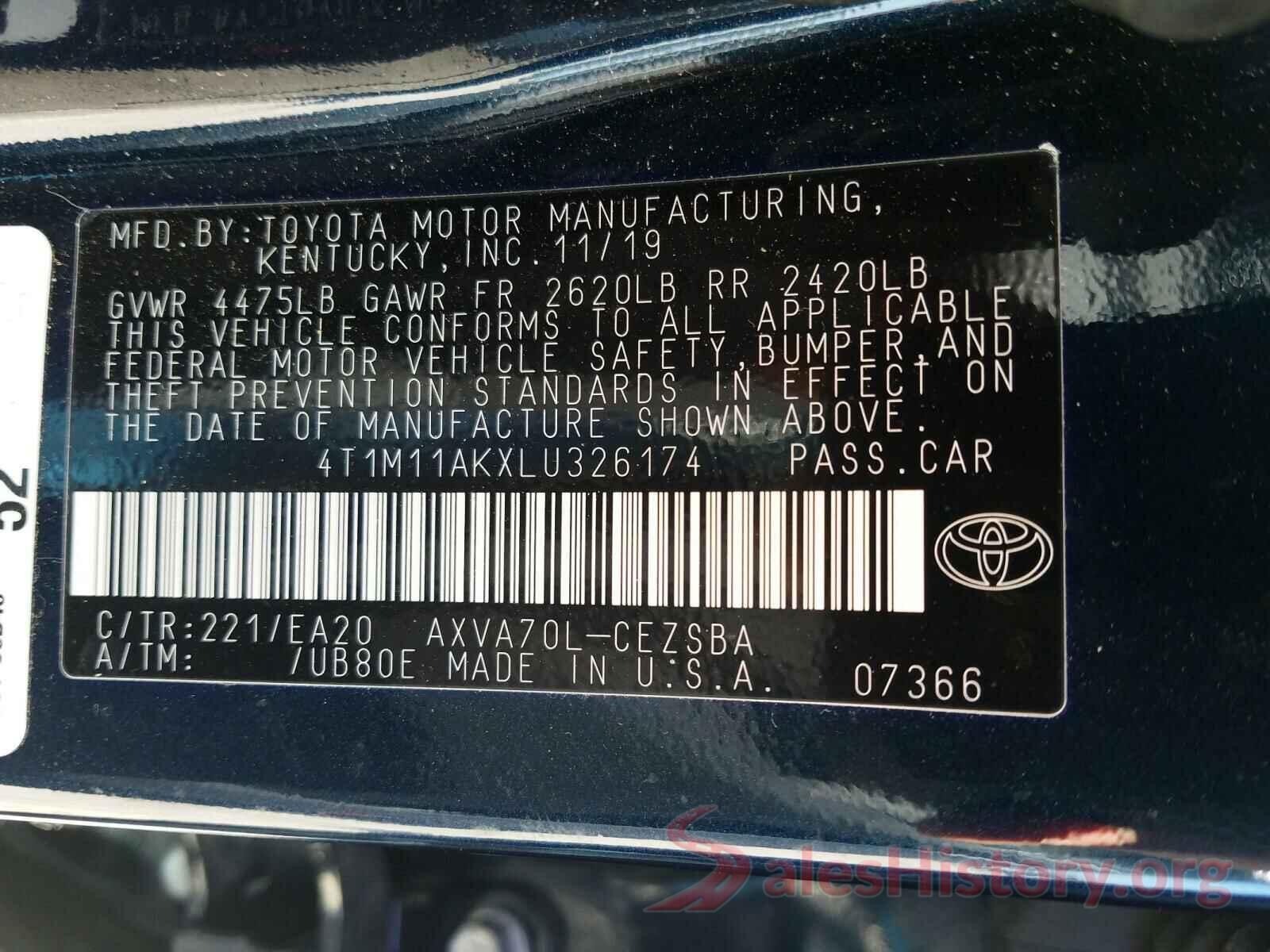 4T1M11AKXLU326174 2020 TOYOTA CAMRY