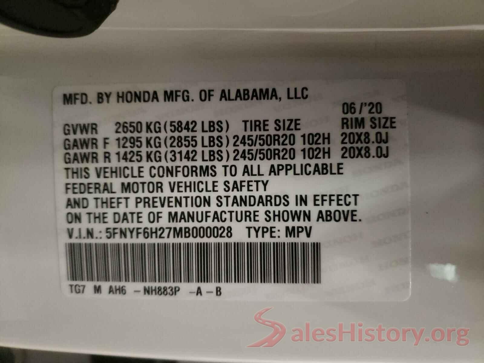 5FNYF6H27MB000028 2021 HONDA PILOT