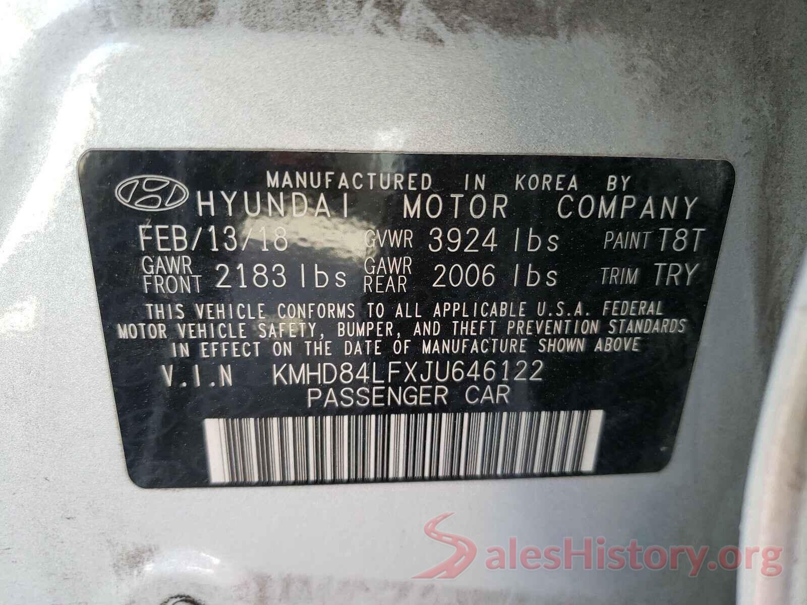 KMHD84LFXJU646122 2018 HYUNDAI ELANTRA