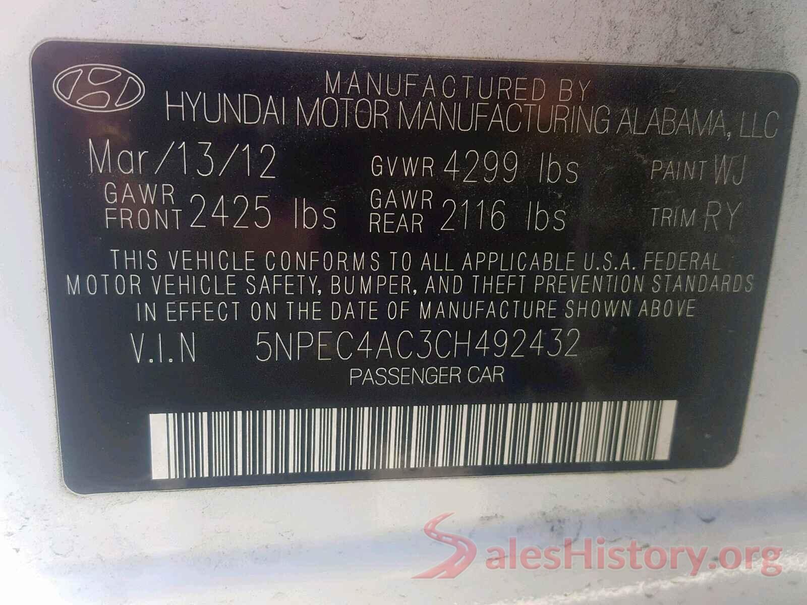 5NPEC4AC3CH492432 2012 HYUNDAI SONATA