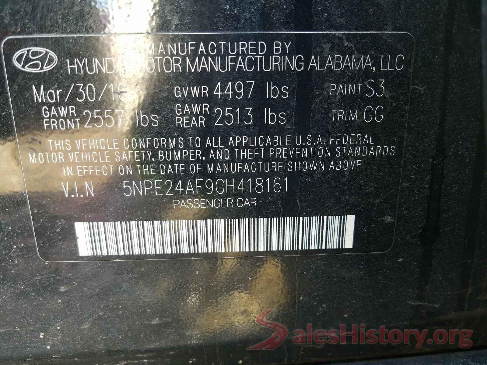 5NPE24AF9GH418161 2016 HYUNDAI SONATA