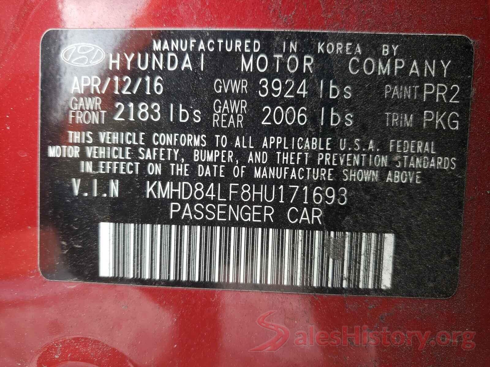 KMHD84LF8HU171693 2017 HYUNDAI ELANTRA