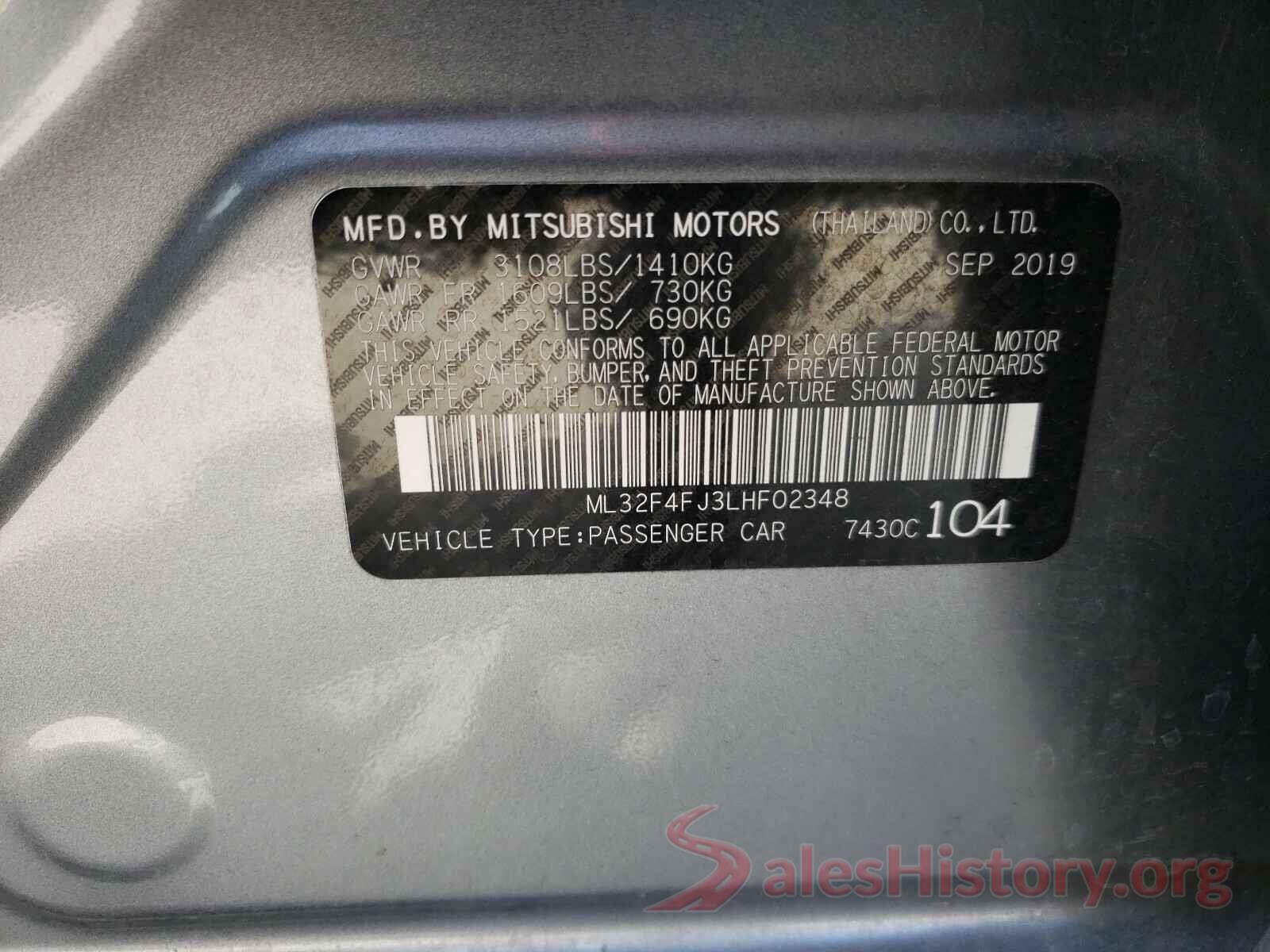 ML32F4FJ3LHF02348 2020 MITSUBISHI MIRAGE