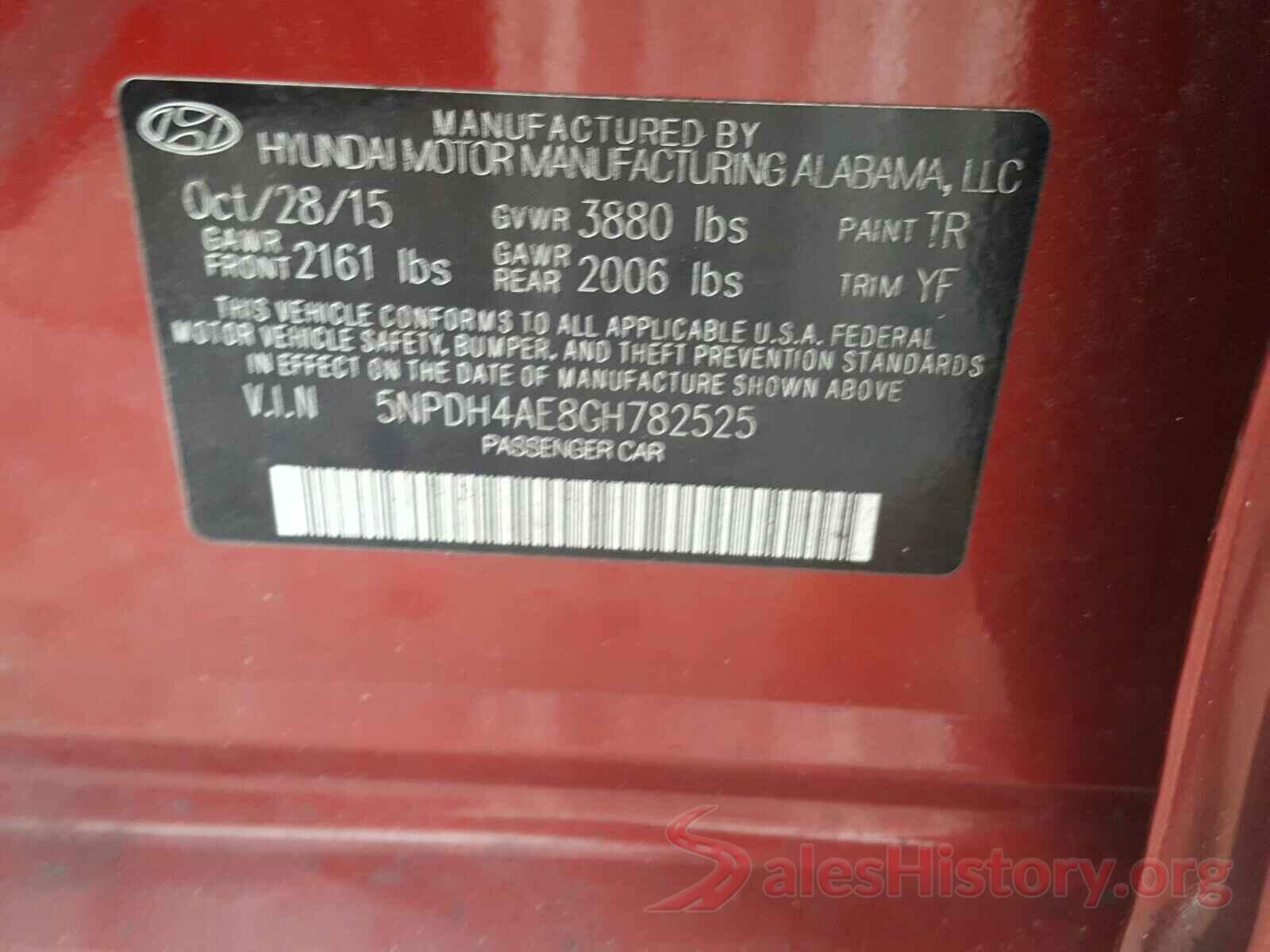 5NPDH4AE8GH782525 2016 HYUNDAI ELANTRA