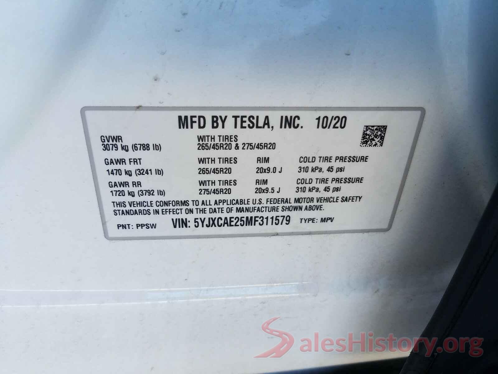 5YJXCAE25MF311579 2021 TESLA MODEL X