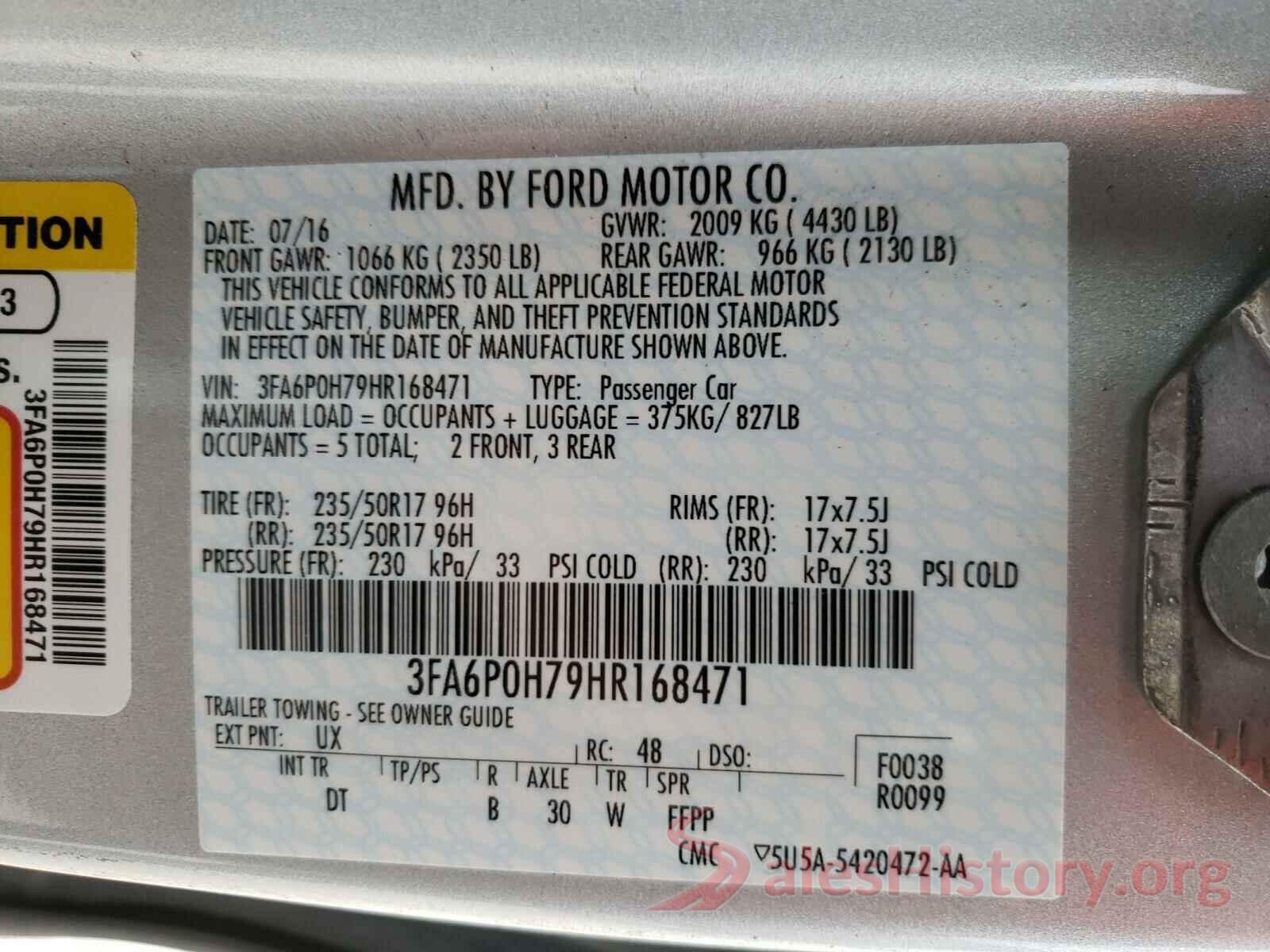 3FA6P0H79HR168471 2017 FORD FUSION