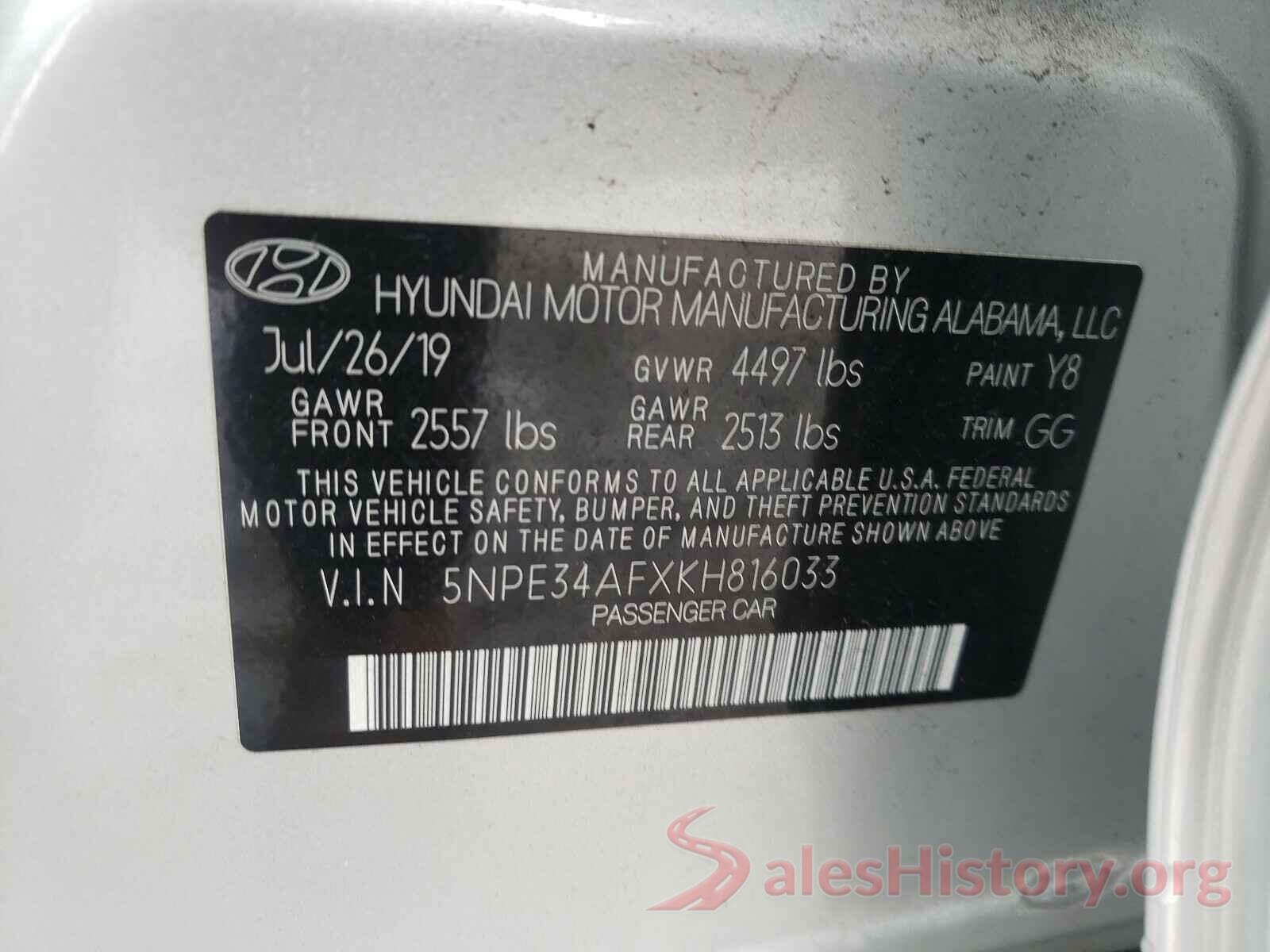 5NPE34AFXKH816033 2019 HYUNDAI SONATA