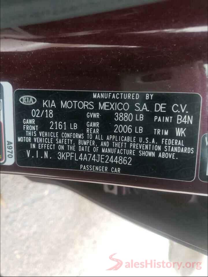 3KPFL4A74JE244862 2018 KIA FORTE