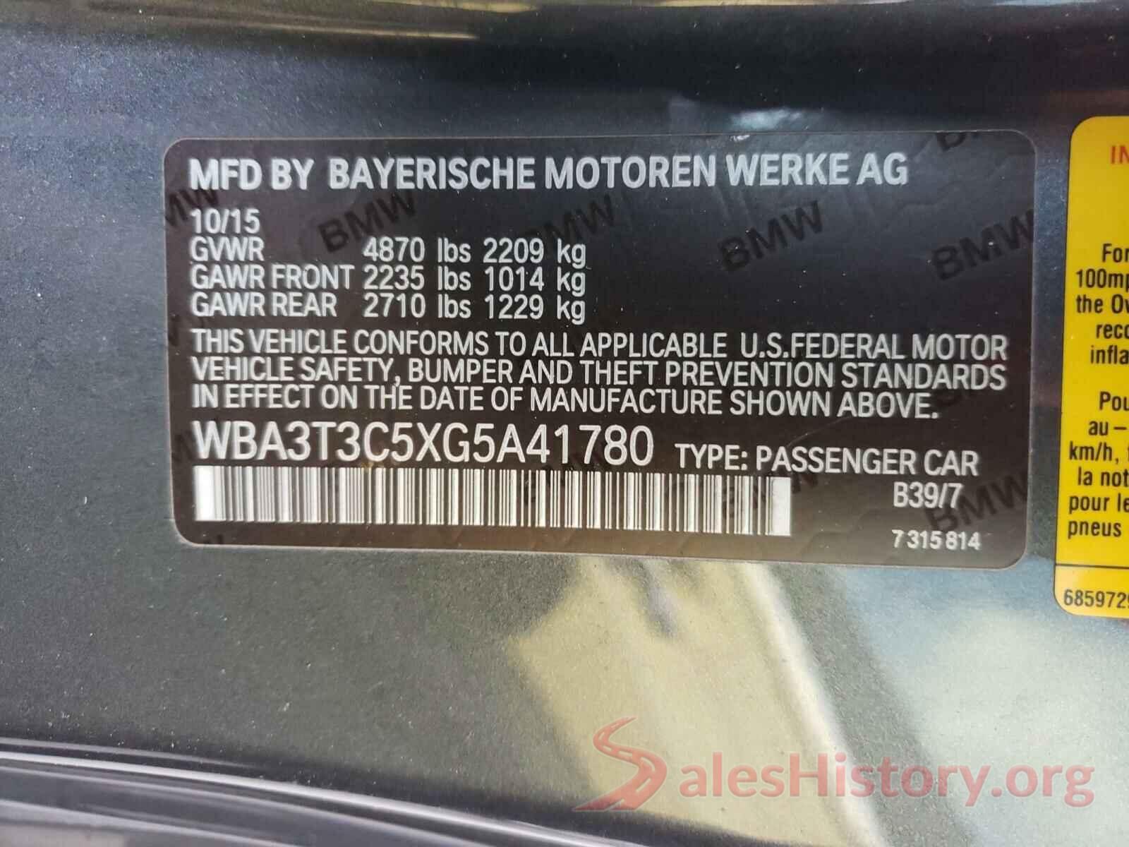 WBA3T3C5XG5A41780 2016 BMW 4 SERIES