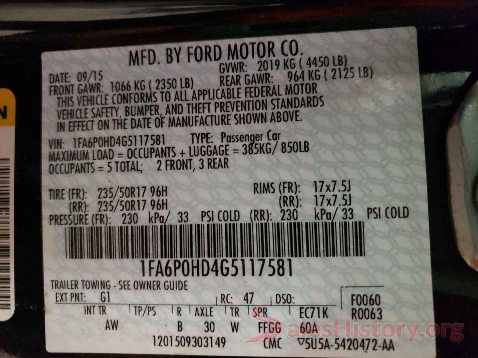 1FA6P0HD4G5117581 2016 FORD FUSION